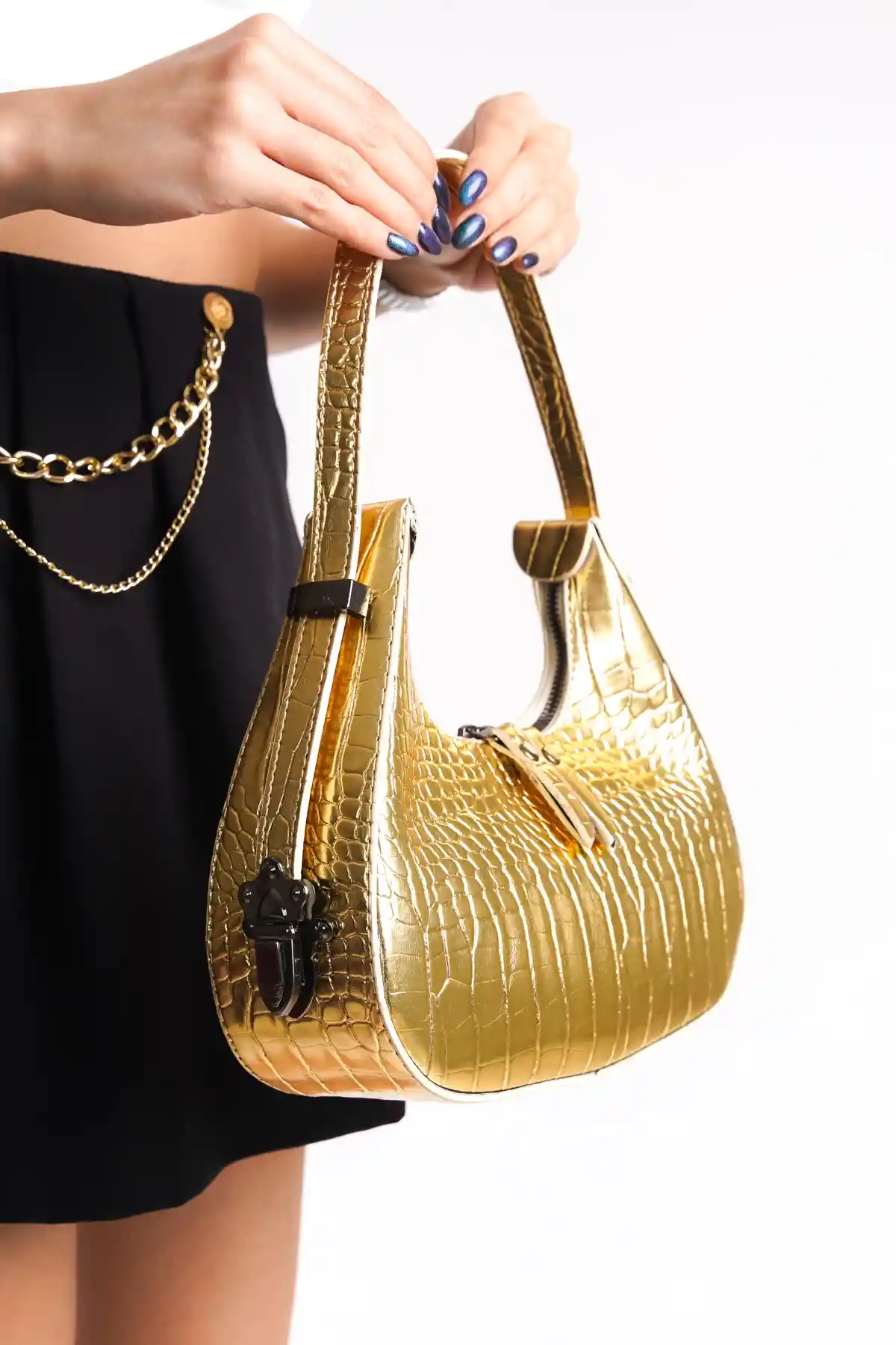 Altın Kroko Kadın Cherry Bag Omuz Çantası