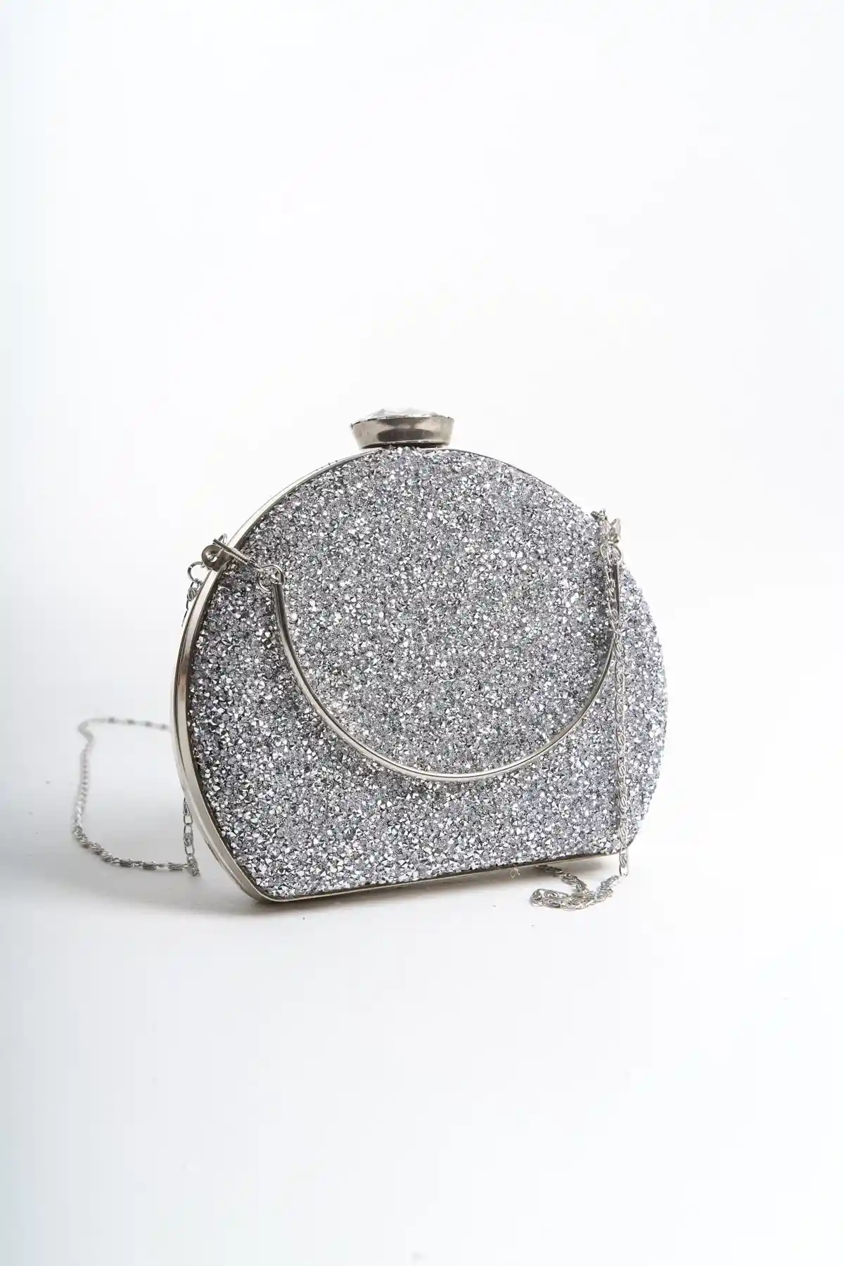 Silver Womens Stone-Embellished Clutch Bag