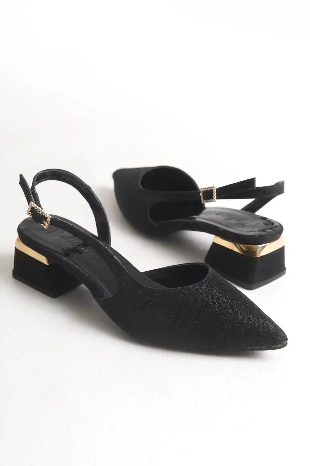 Siyah Simli Kadın Simli Kısa Topuklu Şık Abiye Topuklu Ayakkabı