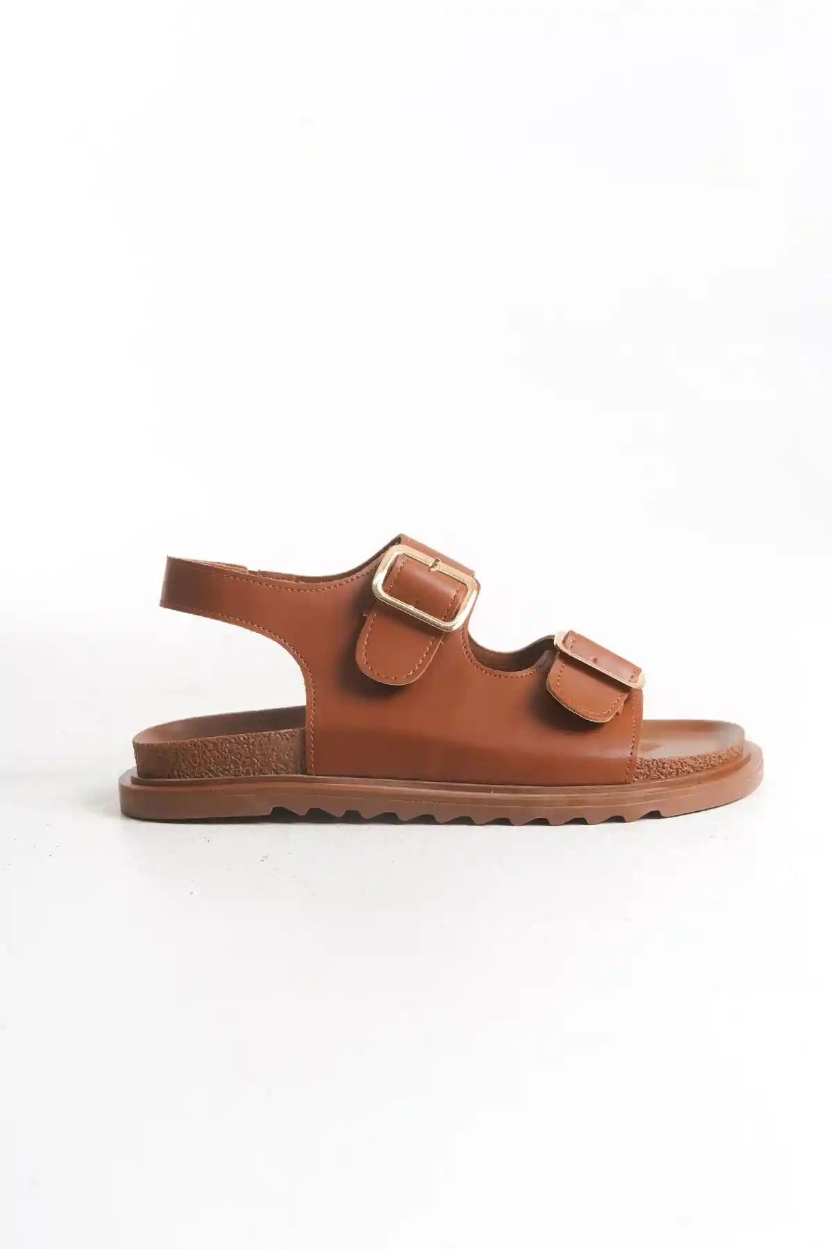 Taba Cilt Kadın Kemerli Kaymaz Çift Tabanlı Sandalet