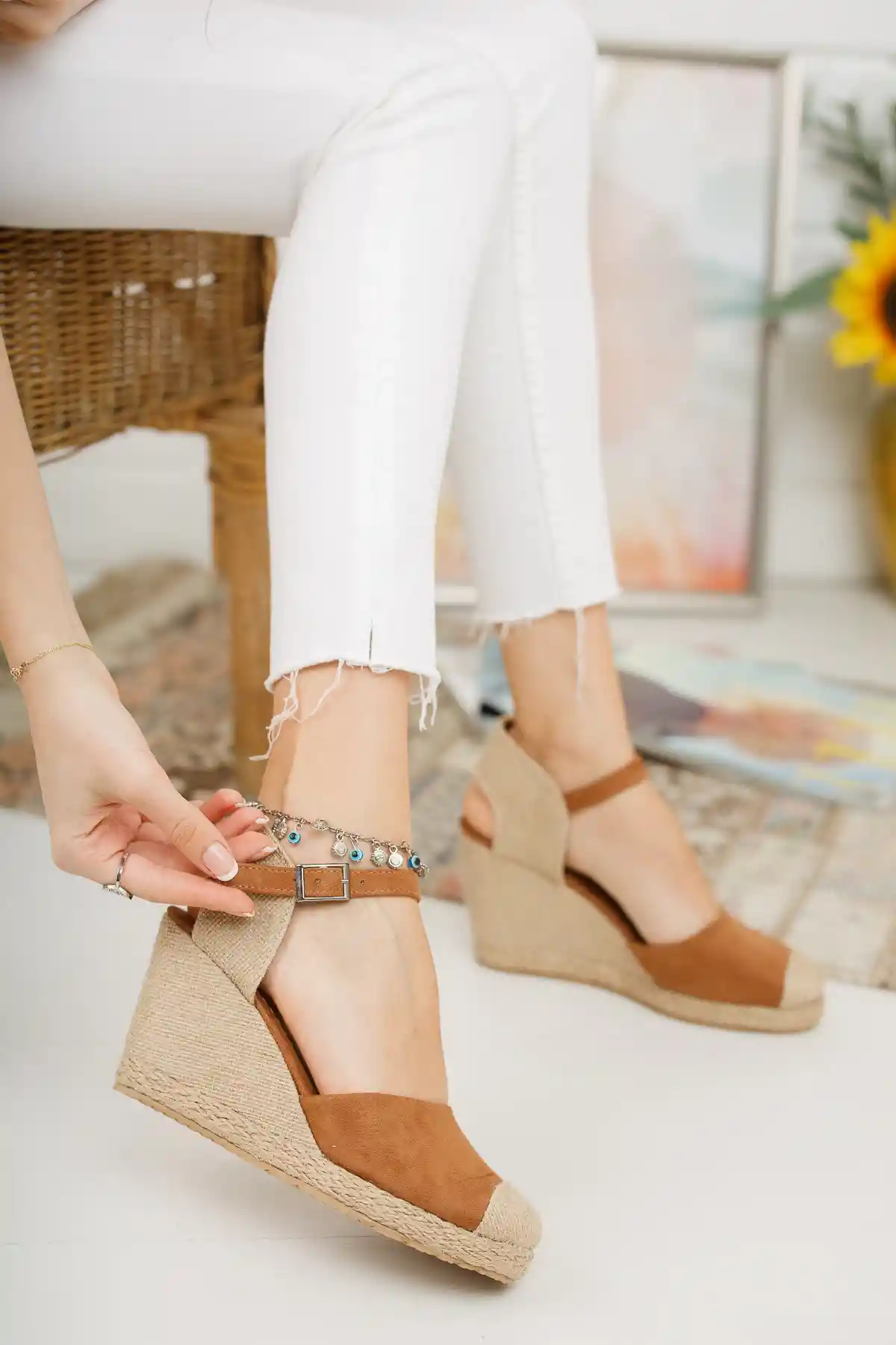 Vizon Taba Süet Kadın Dolgu Topuklu Ayakkabı