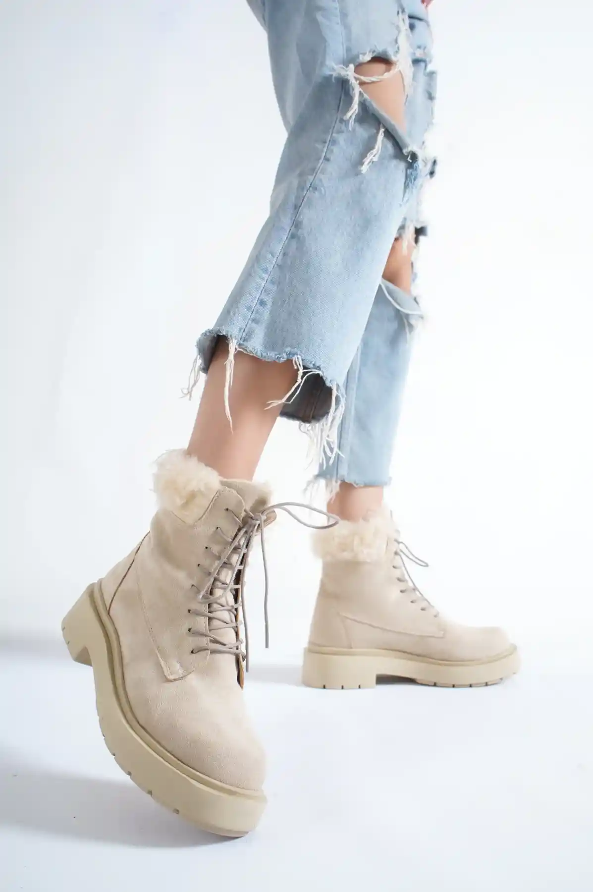 Ten Süet Kadın Kürklü Bot