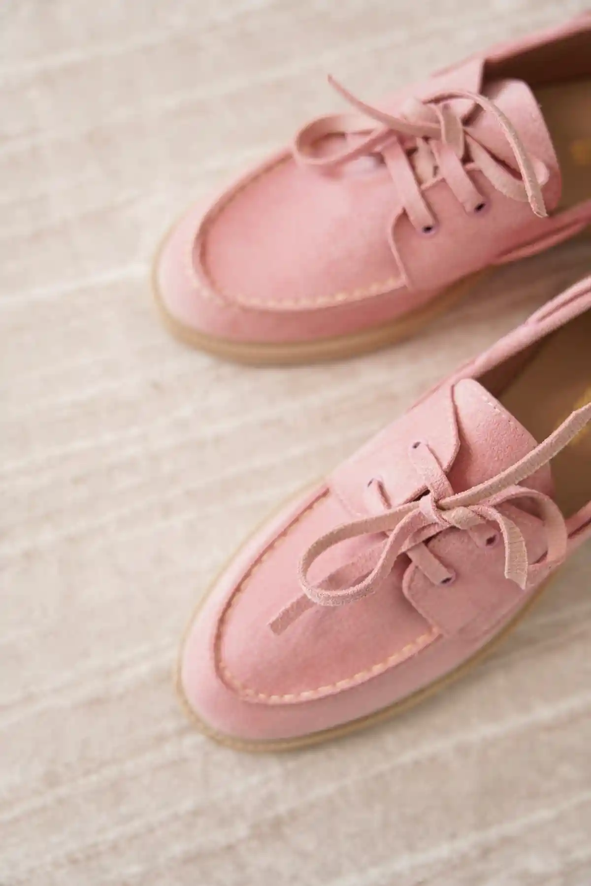 Pembe Süet Kadın Düz Bağcıklı Loafer Ayakkabı