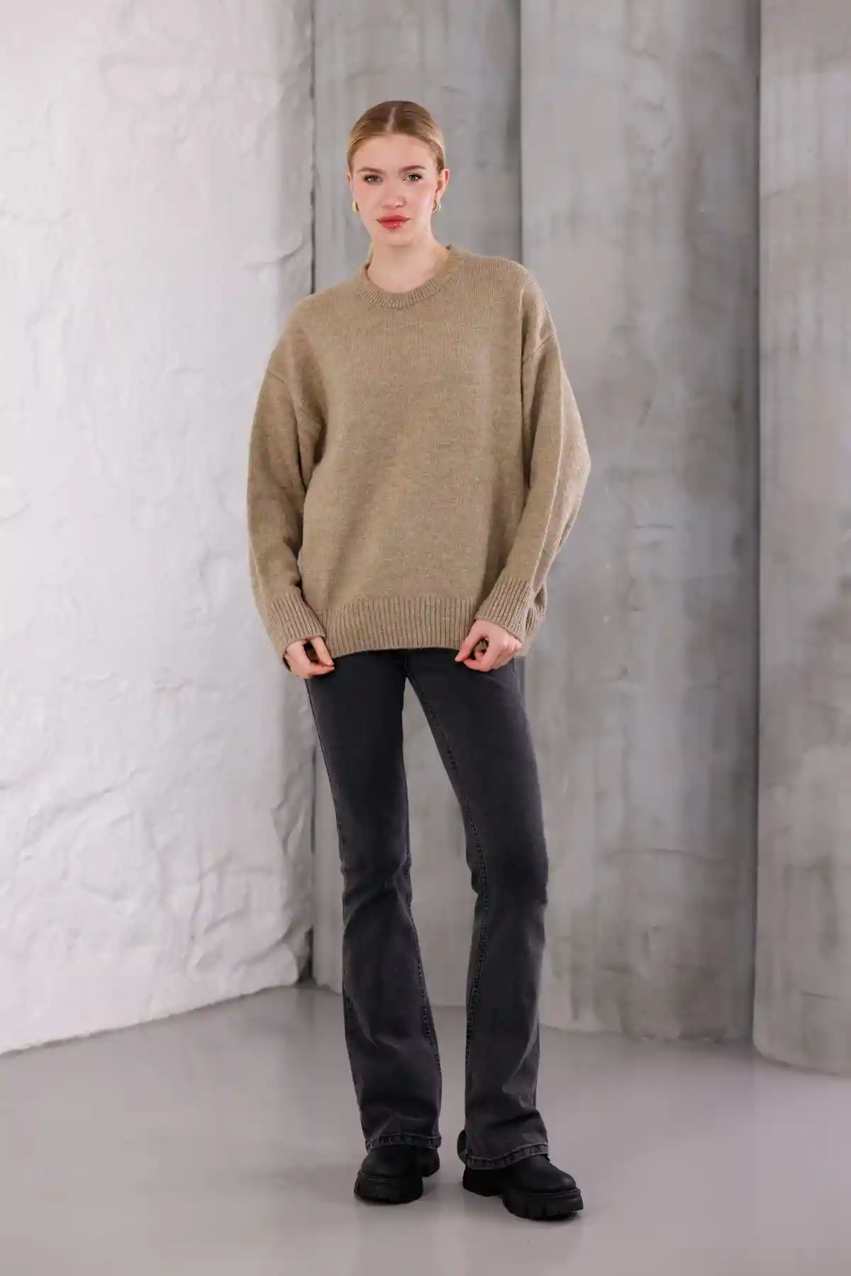 Vizon Bisiklet Yaka Oversize Triko Kazak