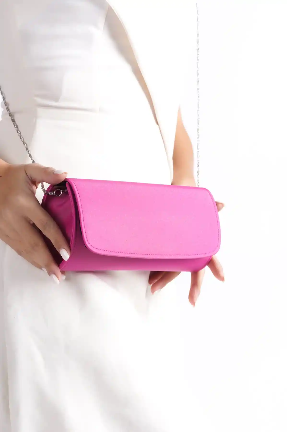 Fuchsia Satin Women Clutch Bag