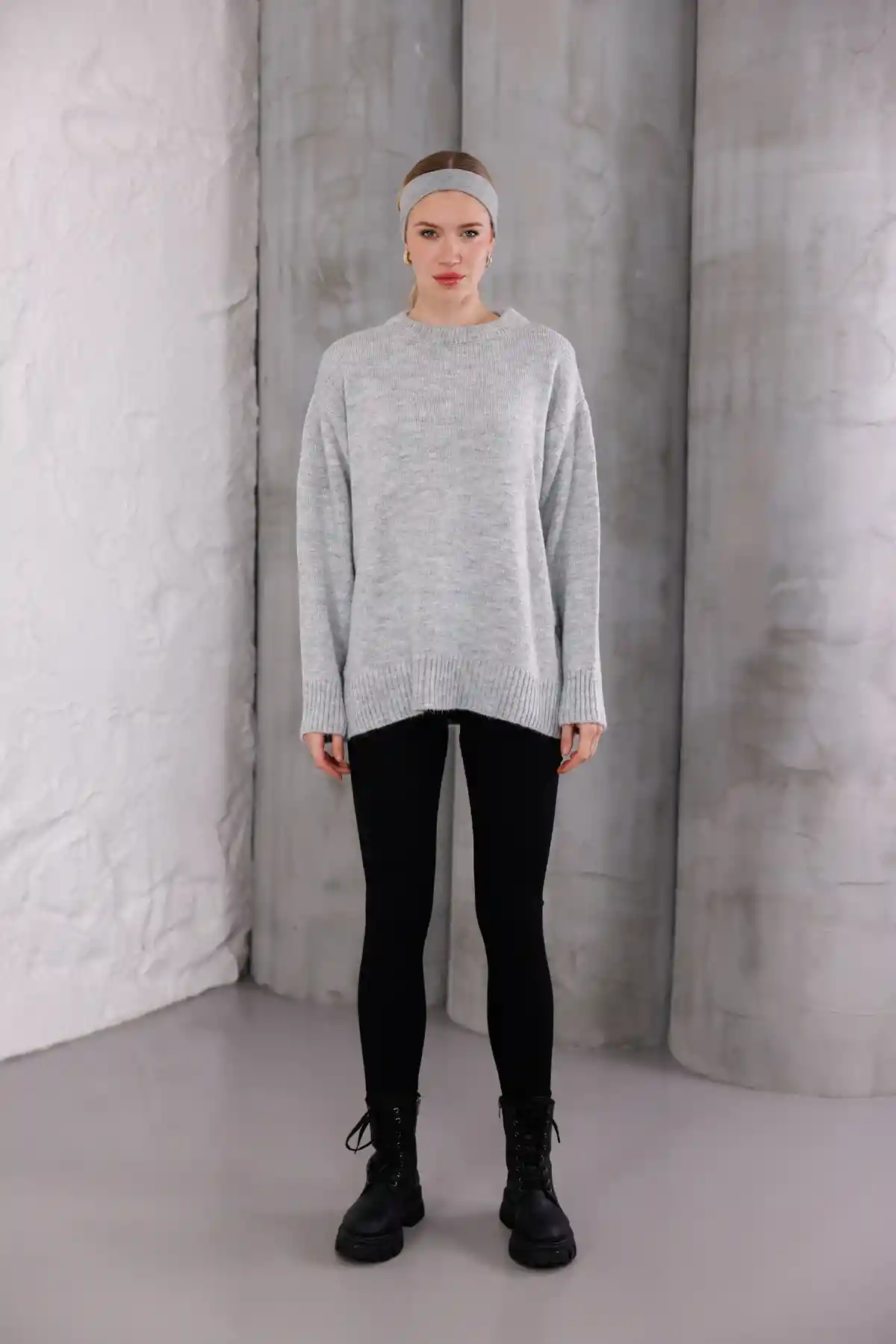 Füme Bisiklet Yaka Oversize Triko Kazak