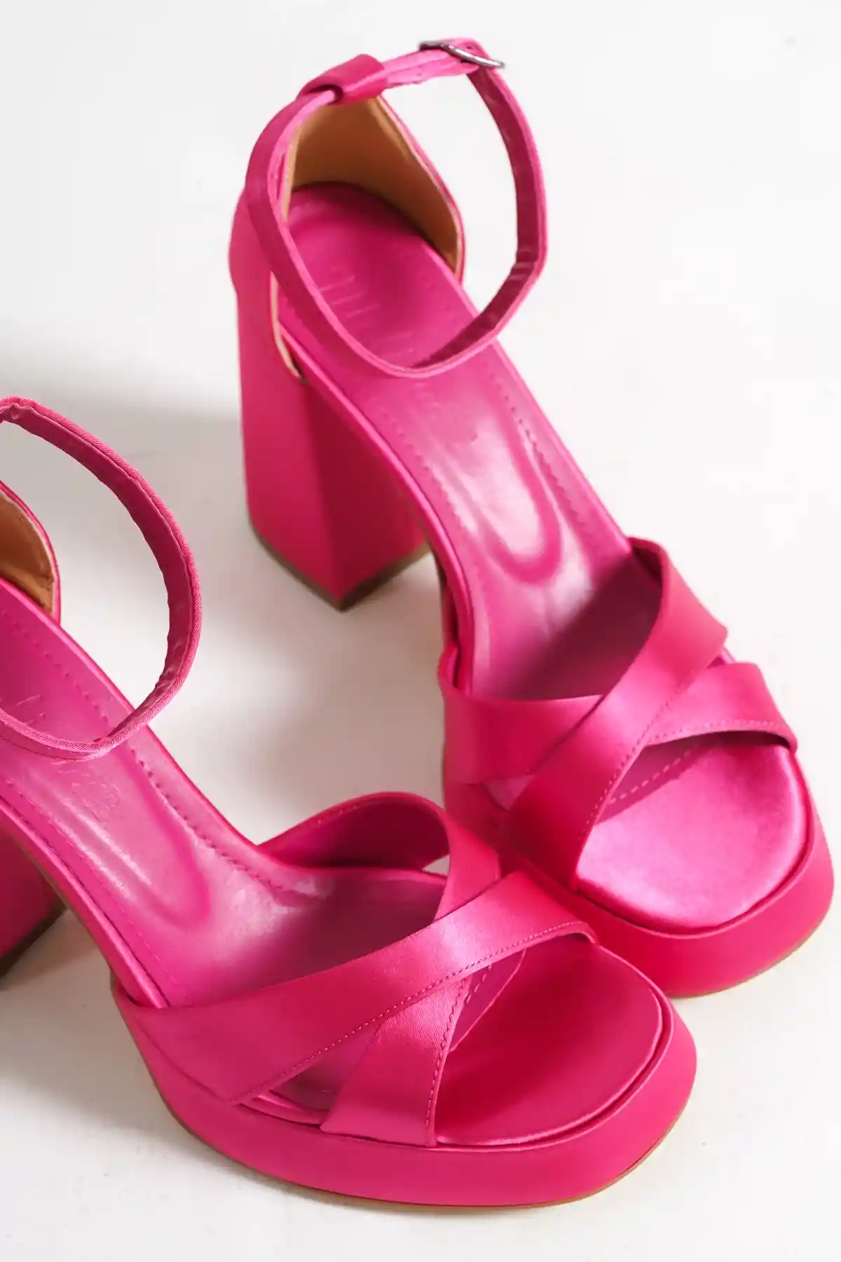 Fuchsia Satin Woman Cross -Platform Heel Shoes
