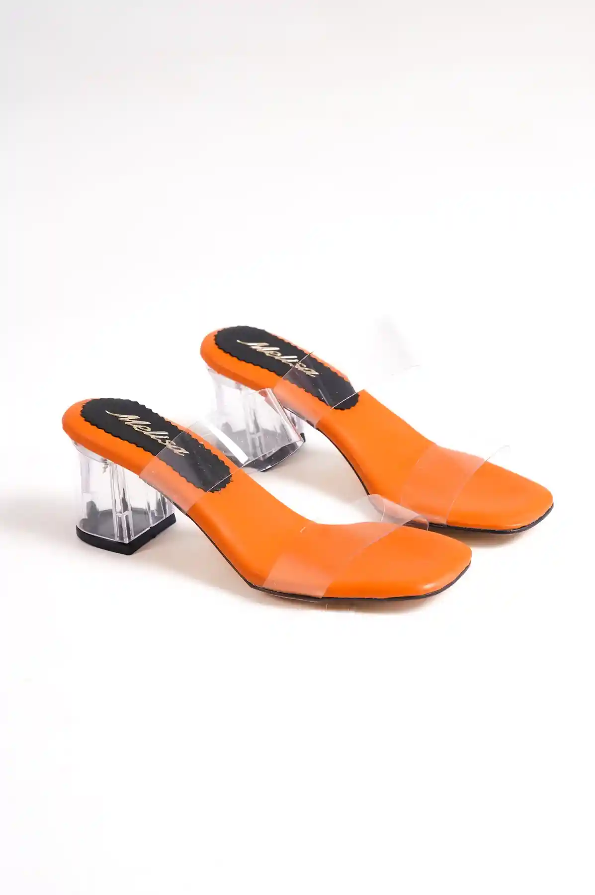 Turuncu-Siyah Kadın Şeffaf Topuklu Ayakkabı