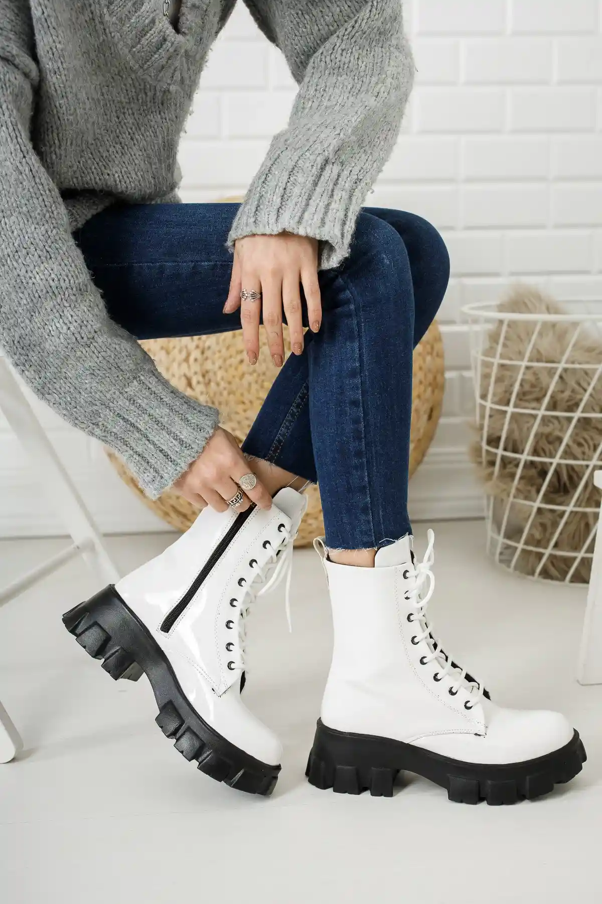 White Patent Leather Woman Boots