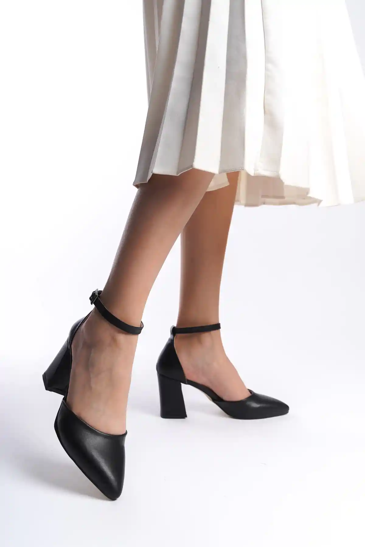 Black Leather Women High Heel Shoes