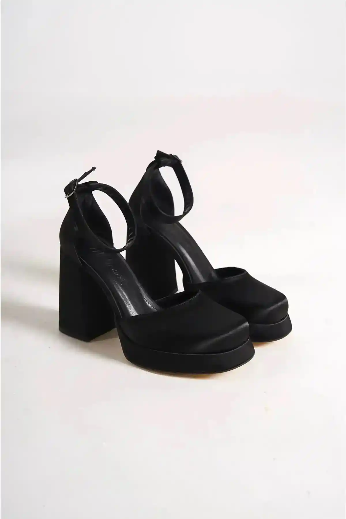 Black satin Womens Platform Heels Shoes with Bag Gift