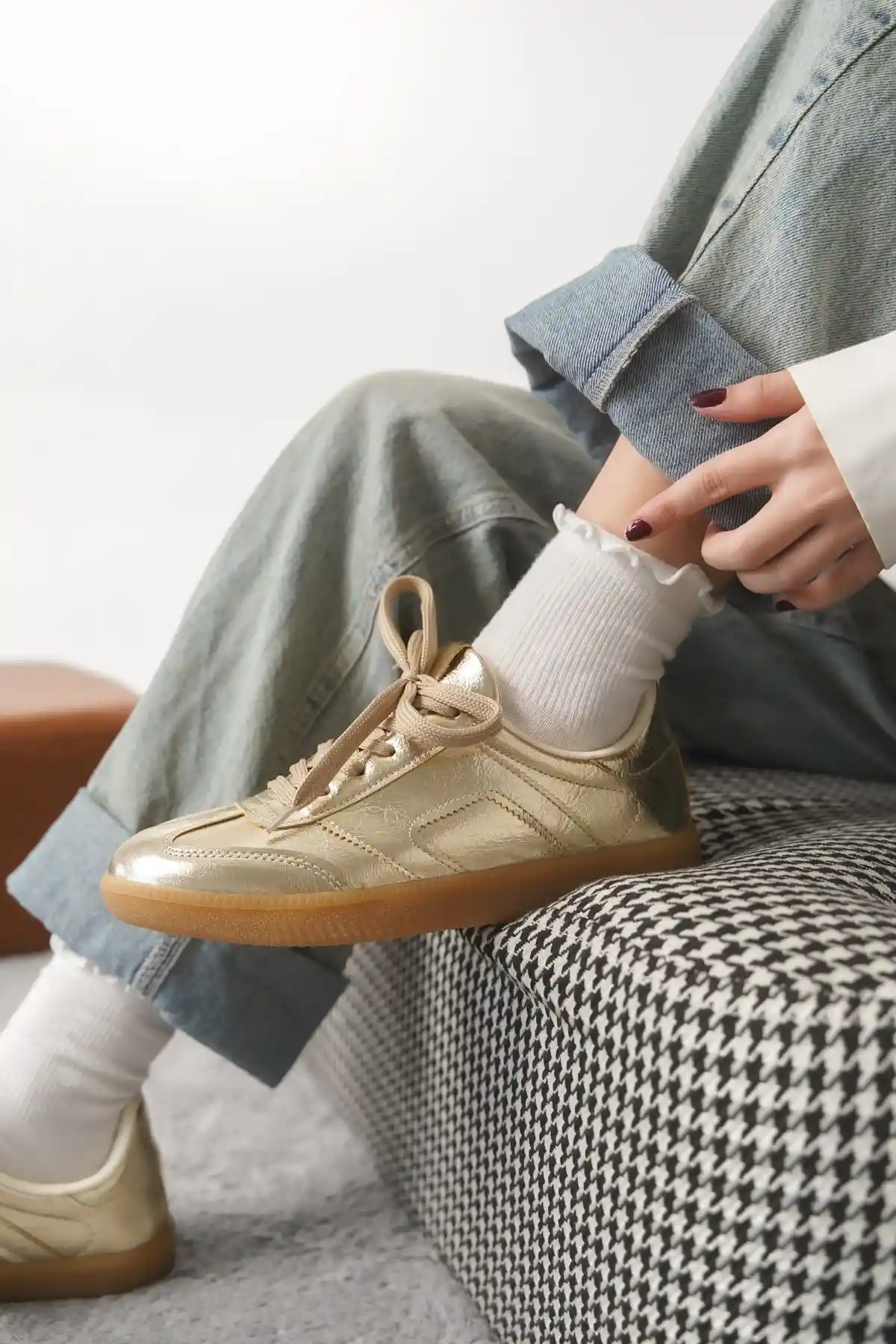 Altın Kadın Renk Bloklu Sneaker Ayakkabı