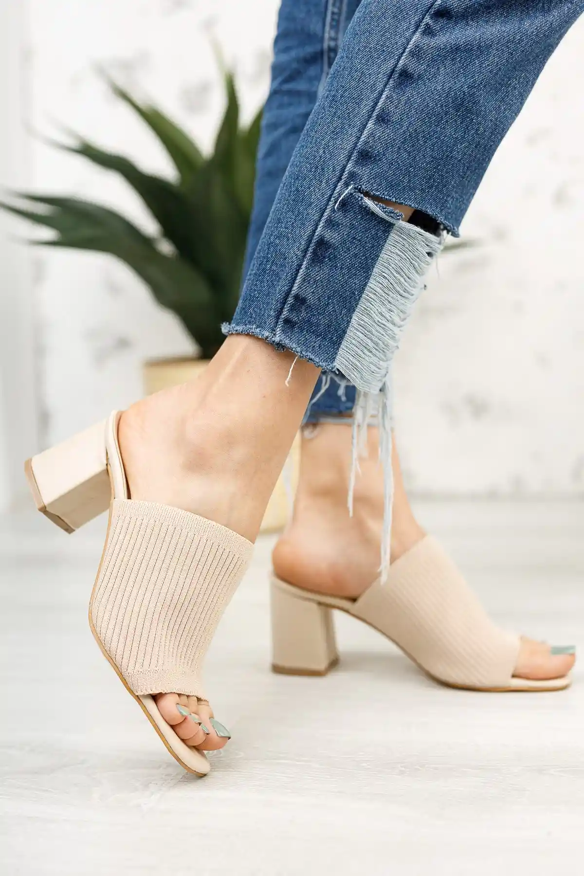 Ten Triko Kadın Topuklu Triko Terlik