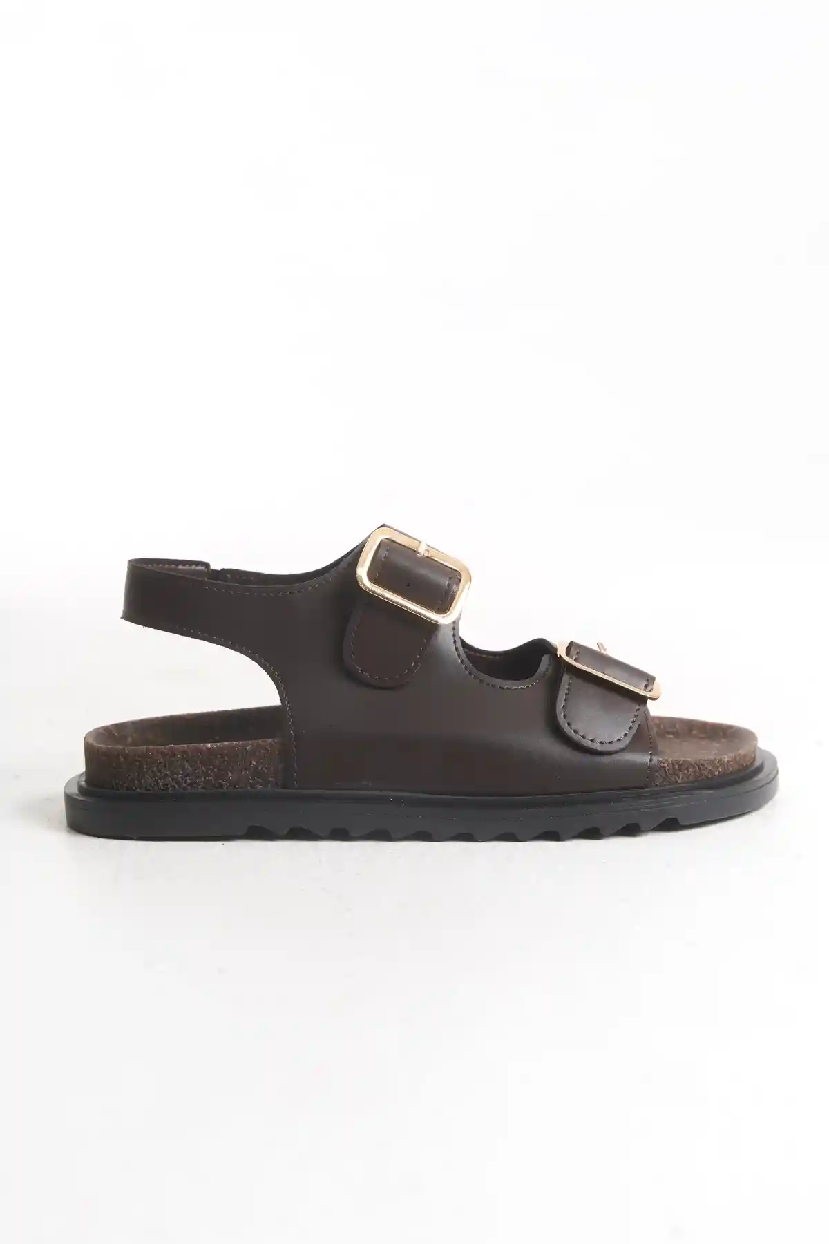 Kahve Kadın Kemerli Kaymaz Çift Tabanlı Sandalet