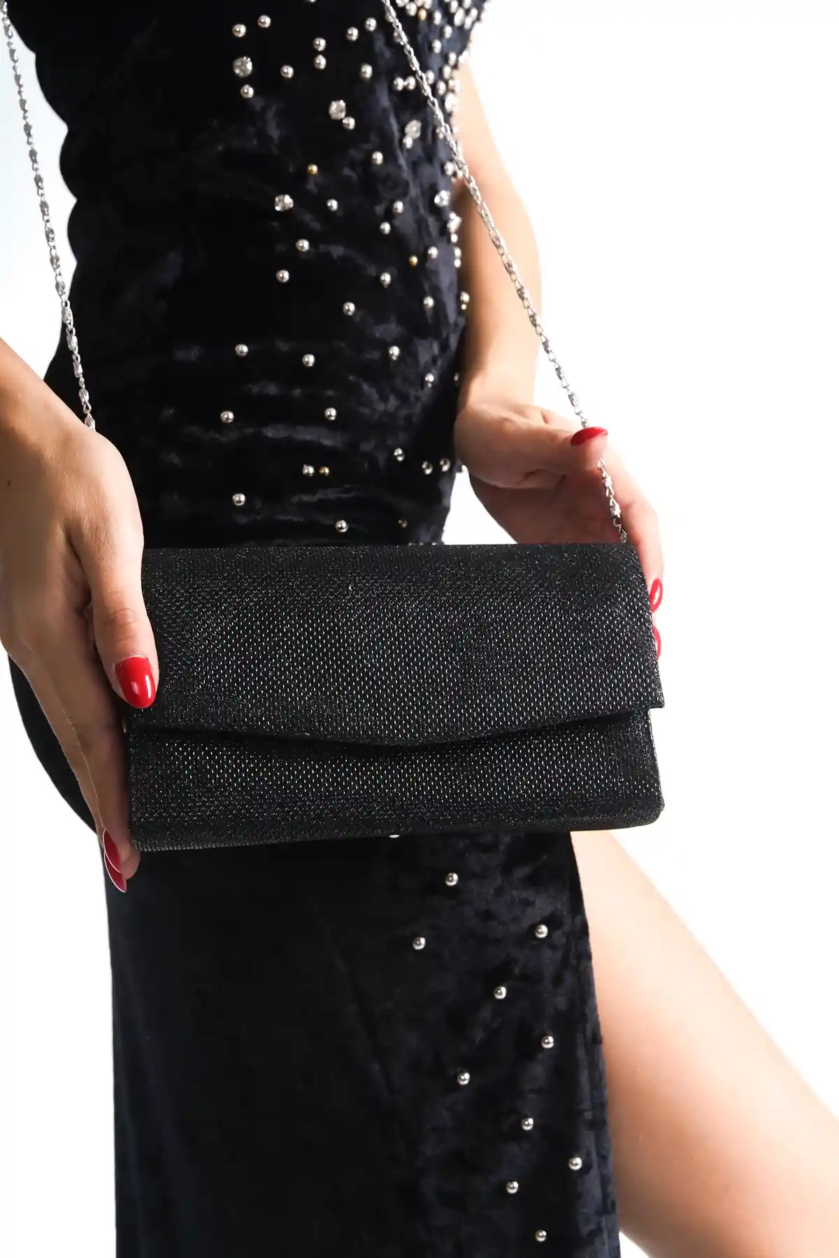 Siyah Simli Kadın Simli Abiye Çanta