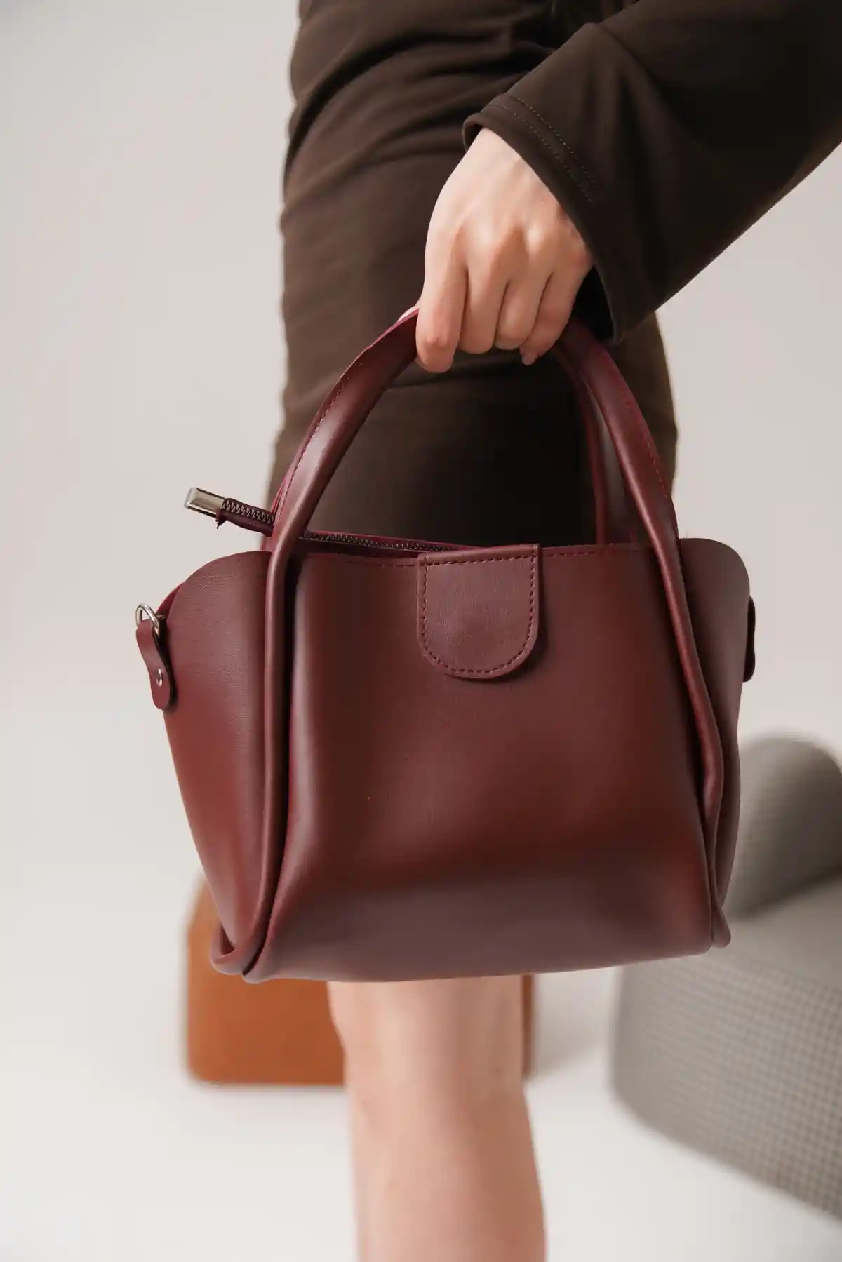 Bordo Kadın Cilt El ve Omuz Çantası