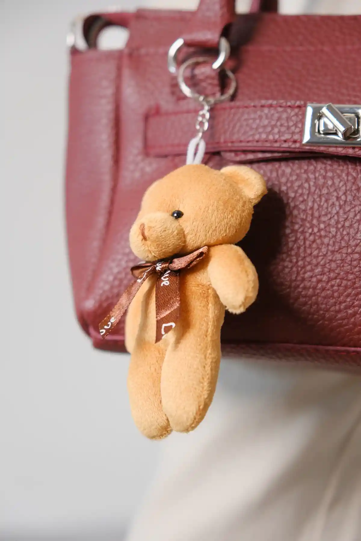 Bordo Kadın Ayıcıklı Şık Baget El Ve Omuz Çantası