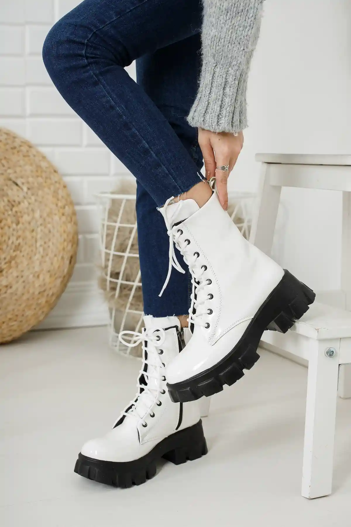 White Patent Leather Woman Boots