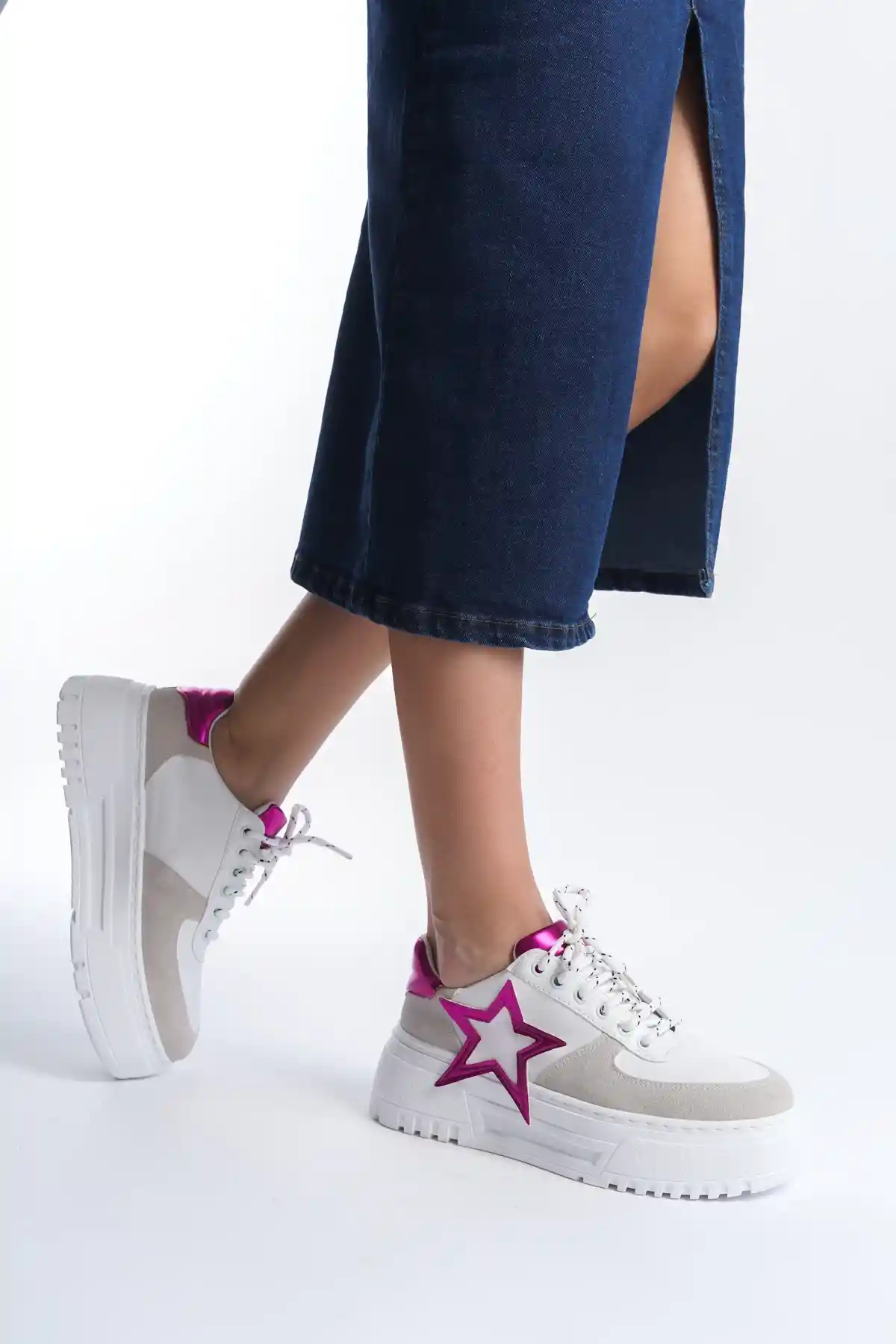 Beyaz-Fuşya Kadın Sneaker