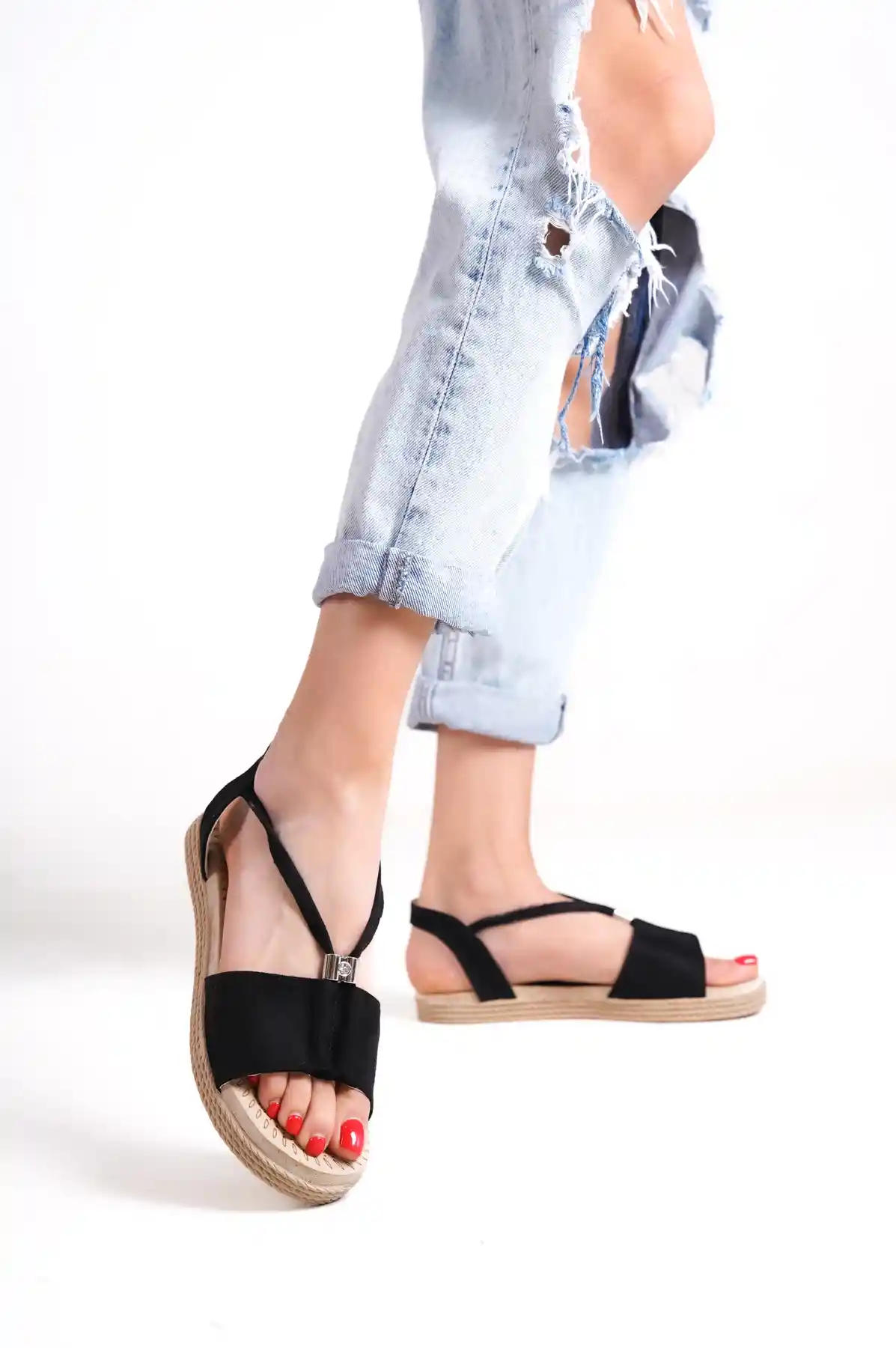 Siyah Süet Kadın Sandalet