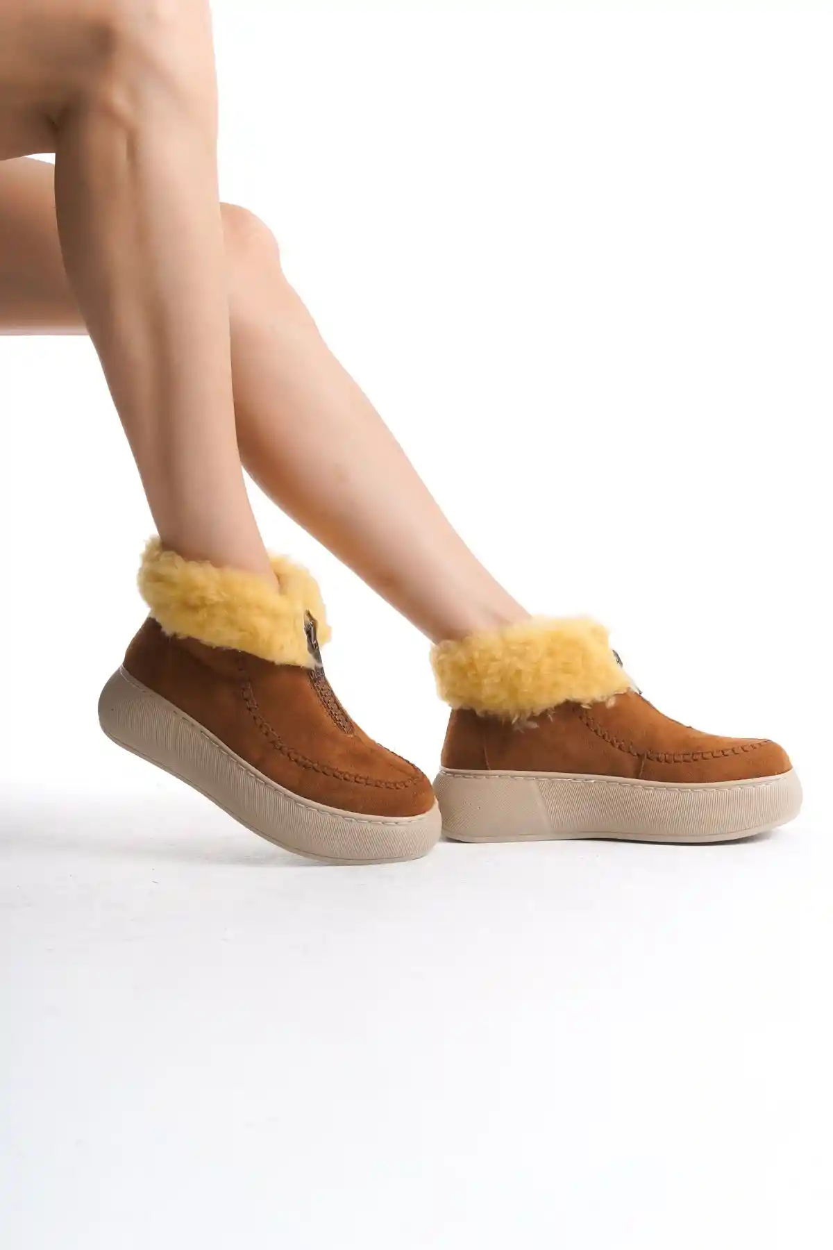 Suede Fur Lined Front Zippered Thick-soled Shearling-lined Comfortable Womens Boot