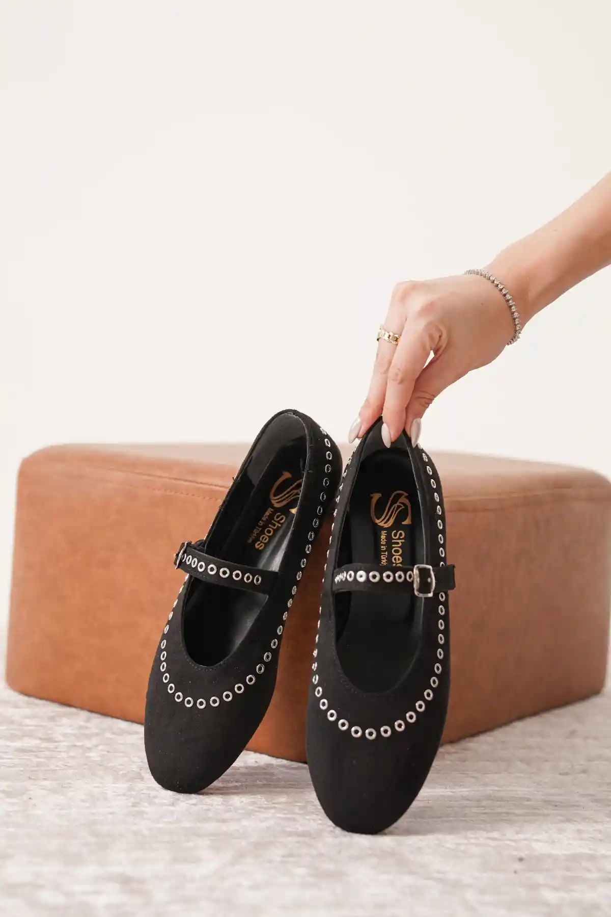 Siyah Süet Kadın Klasik Düz Taban Günlük Şık Babet