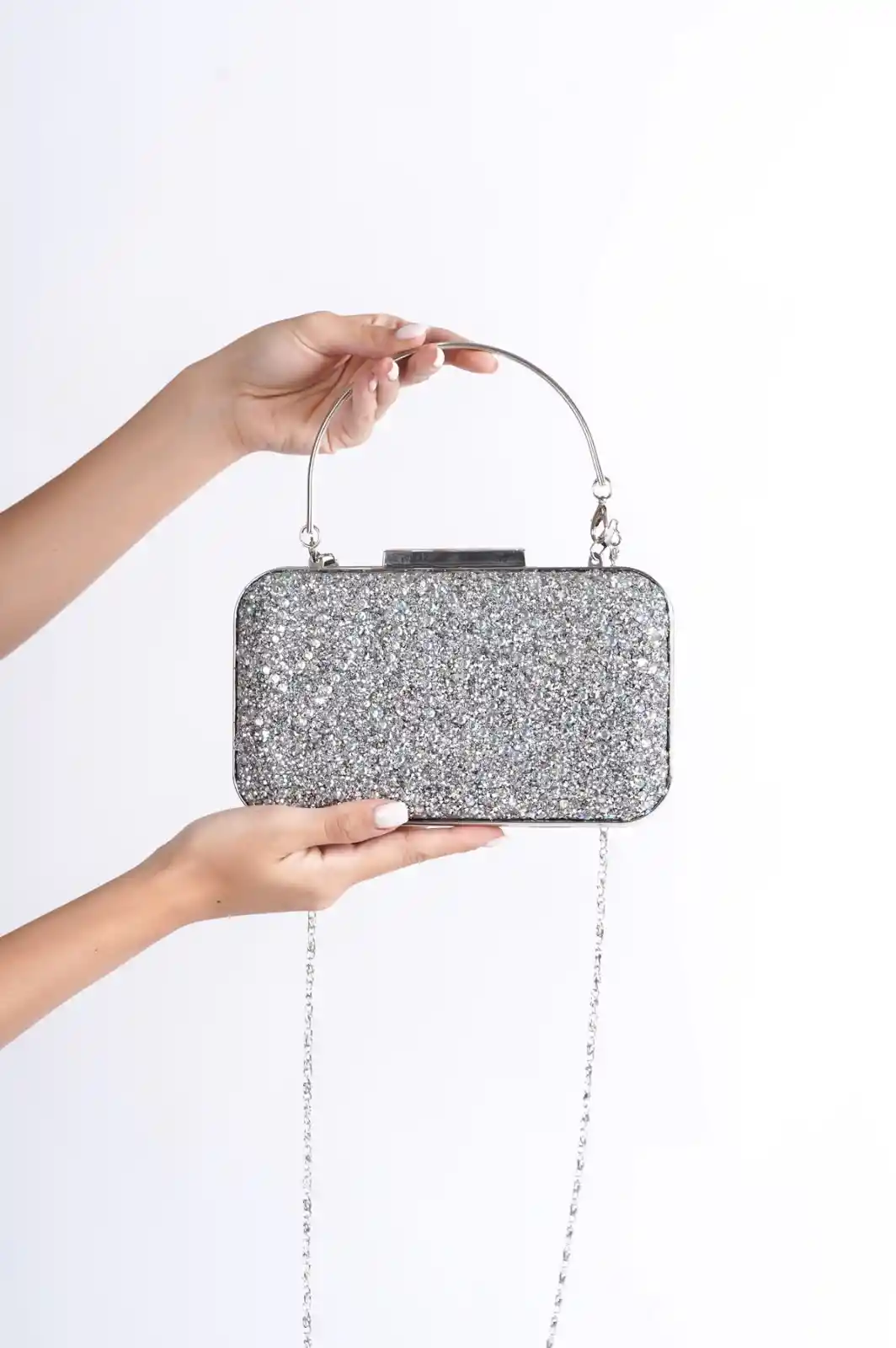 Gümüş Kadın Taşlı Abiye Çanta