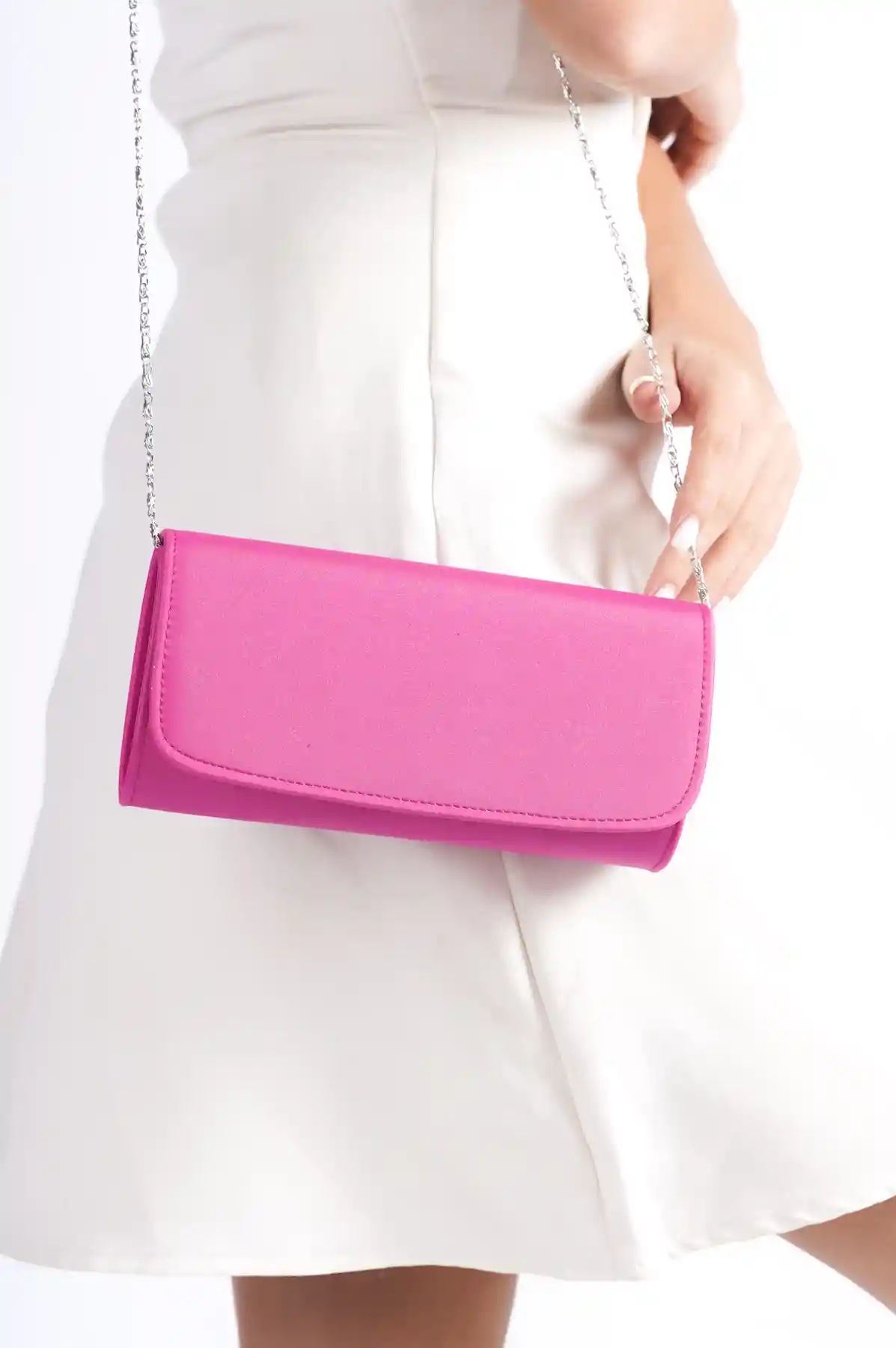 Fuchsia Satin Women Clutch Bag