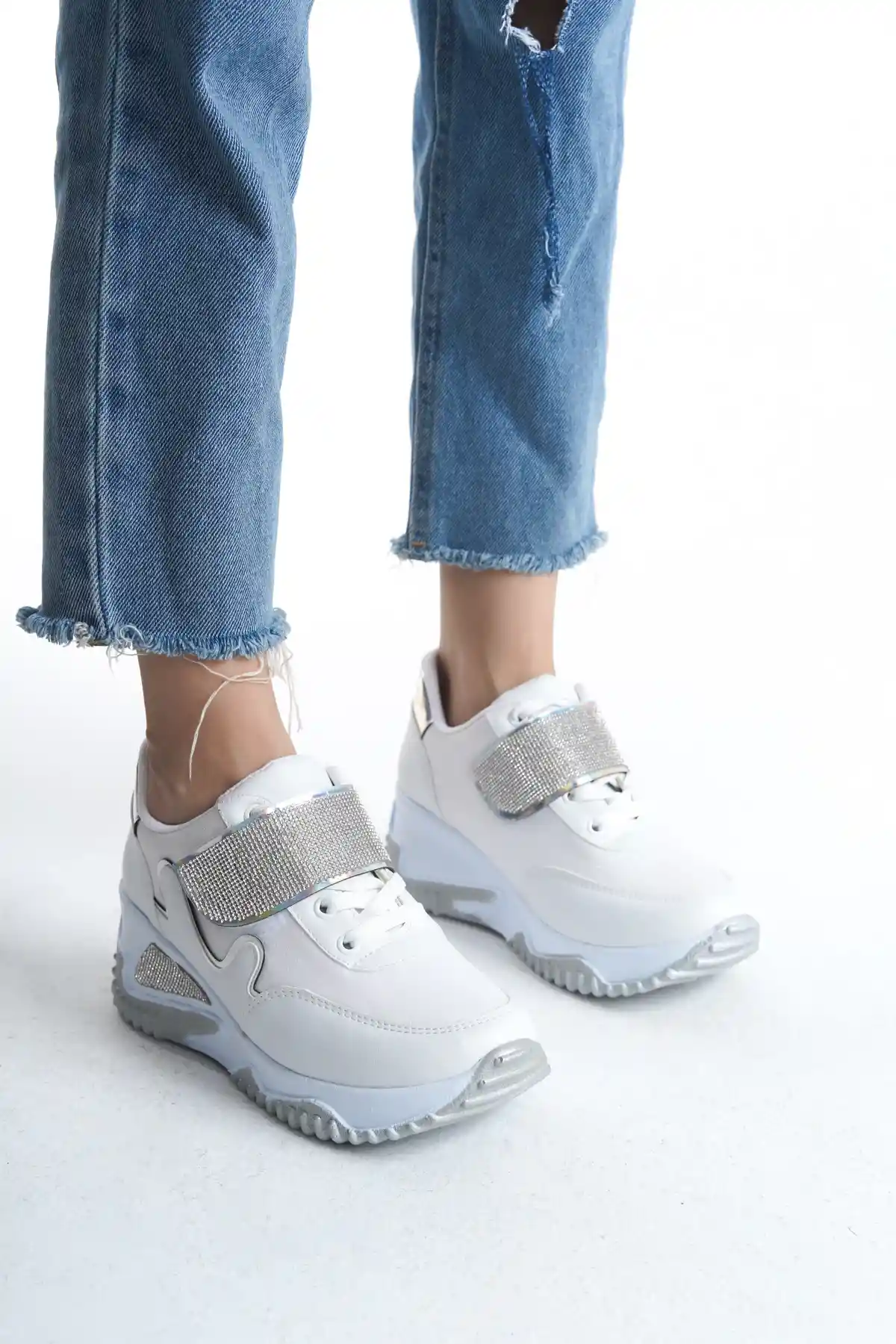 Sedef Simli Kadın Simli Bağcıklı Sneaker