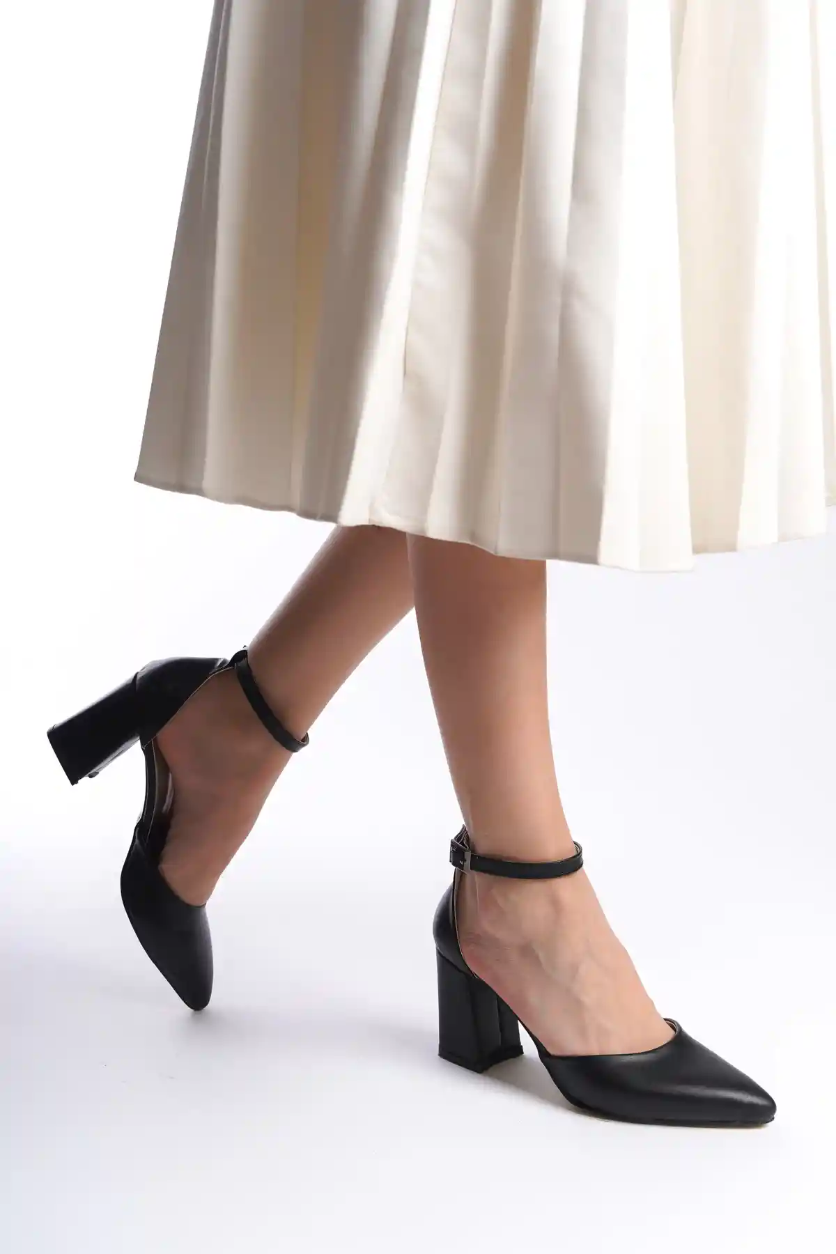 Black Leather Women High Heel Shoes