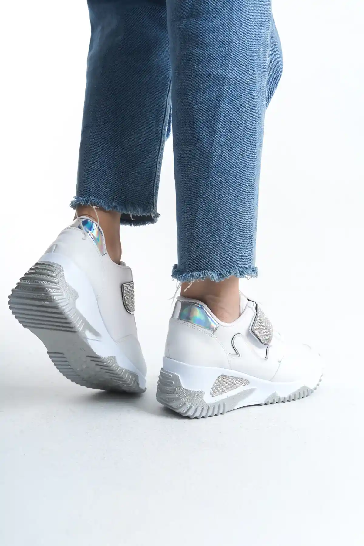 Sedef Simli Kadın Simli Bağcıklı Sneaker