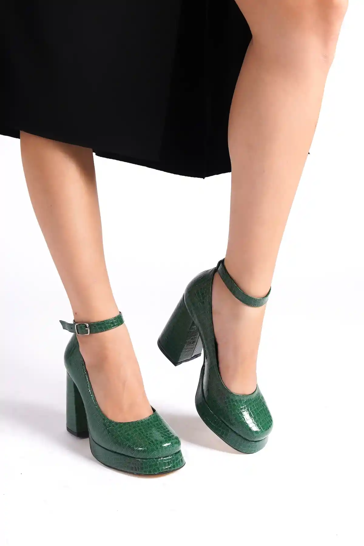 Green Crocodile Patterned Womens Platform Heels