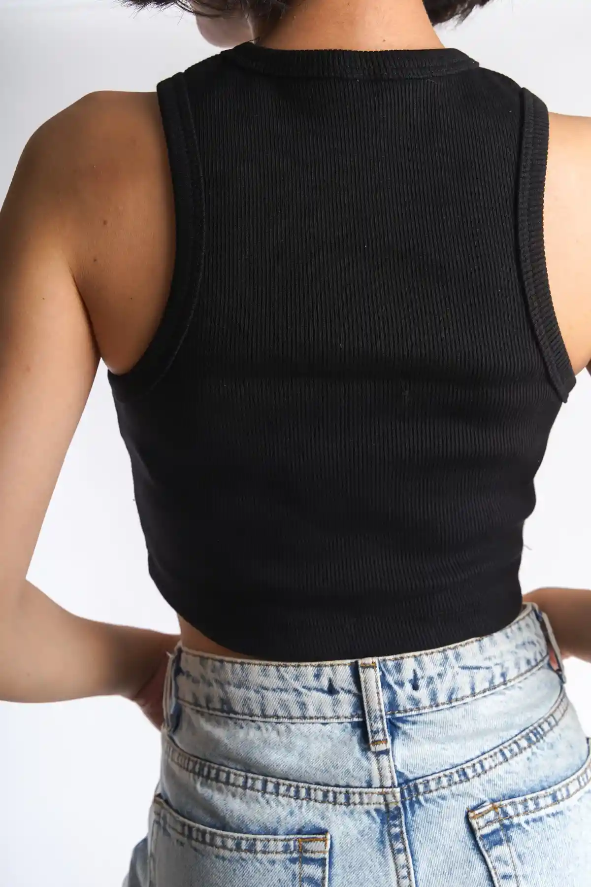 Siyah Kadın Fitili Halter Yaka Crop Atlet