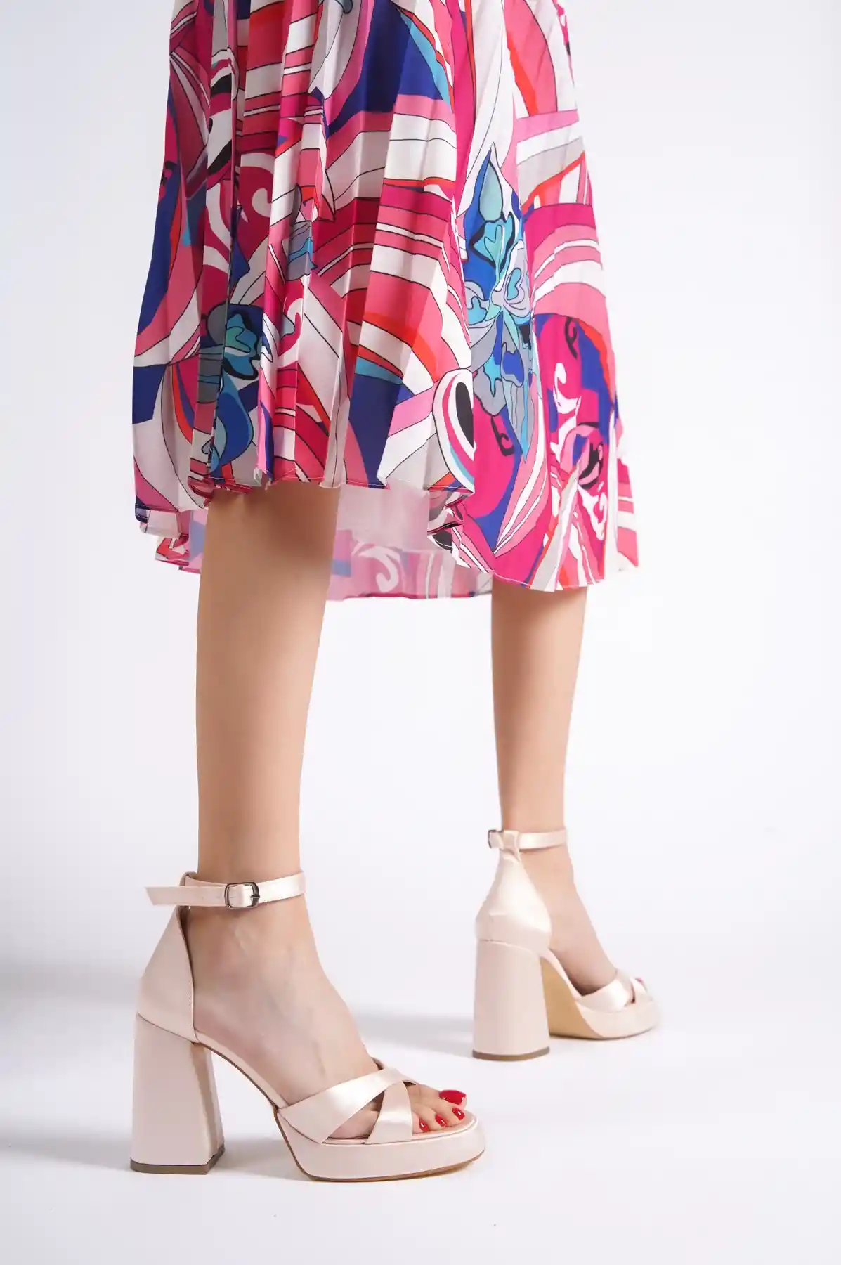 Satin Womens Cross Platform High Heel Shoes