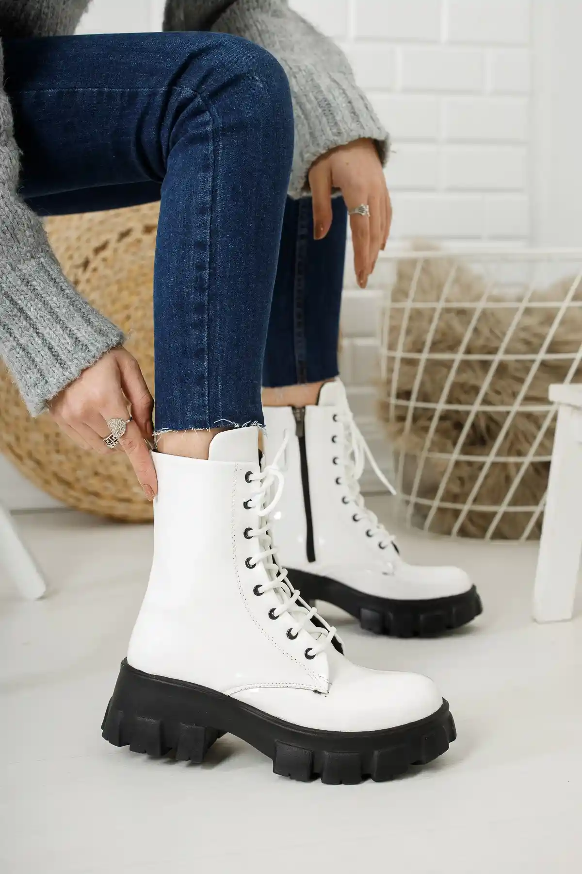 White Patent Leather Woman Boots