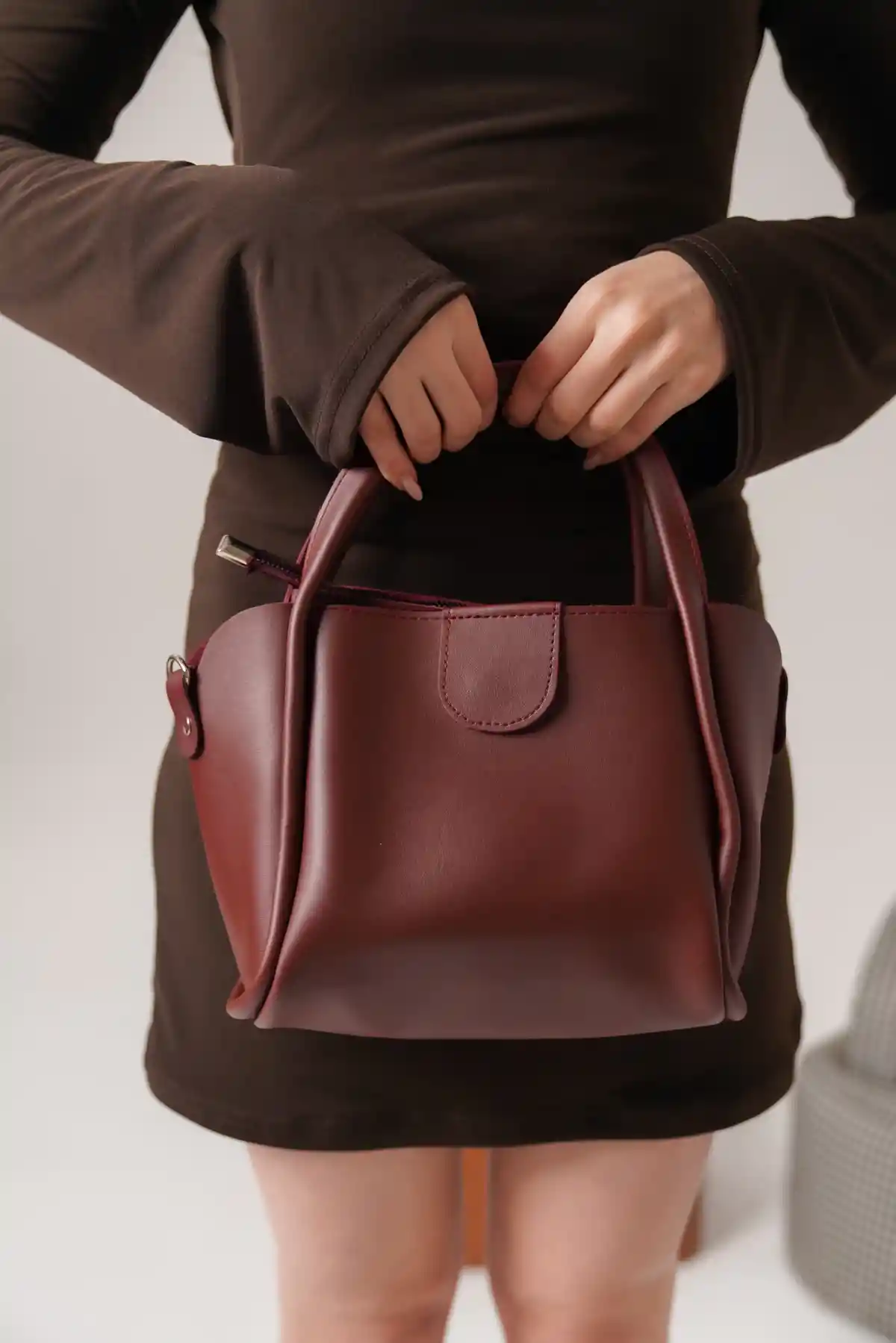 Bordo Kadın Cilt El ve Omuz Çantası