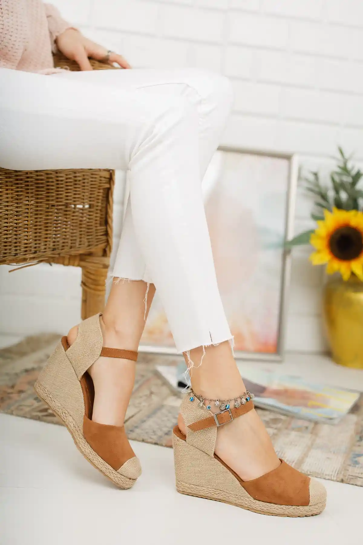 Vizon Taba Süet Kadın Dolgu Topuklu Ayakkabı