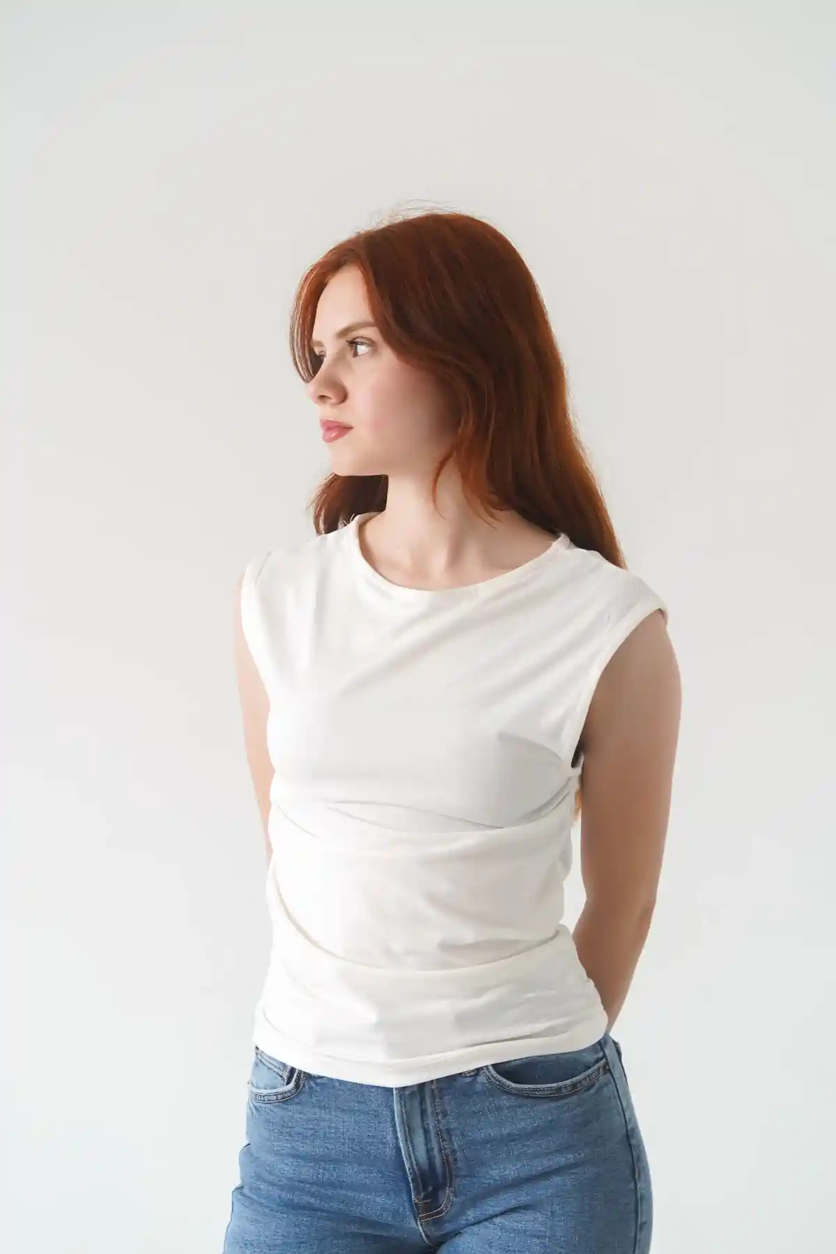 Bej Kadın Sıfır Kollu T-shirt