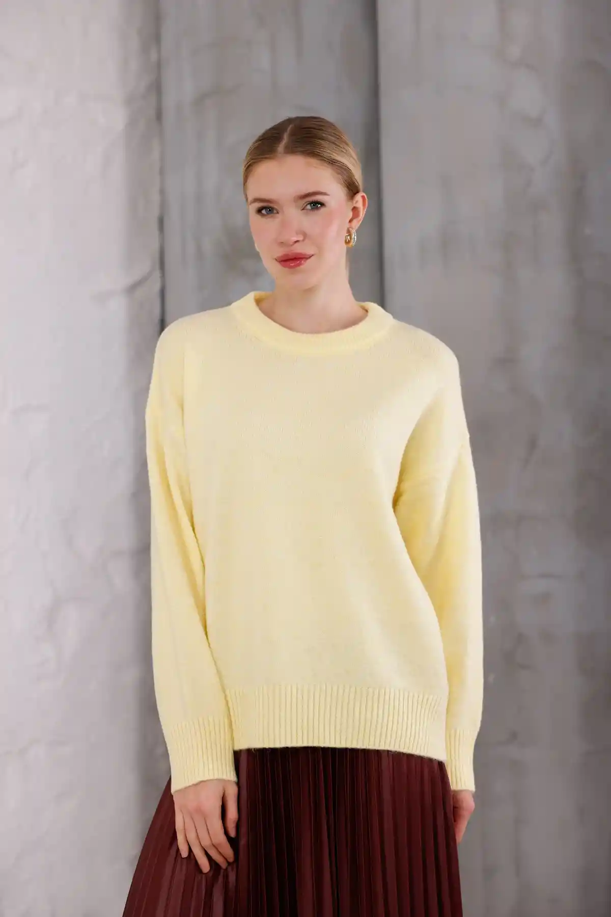 Sarı Bisiklet Yaka Oversize Triko Kazak