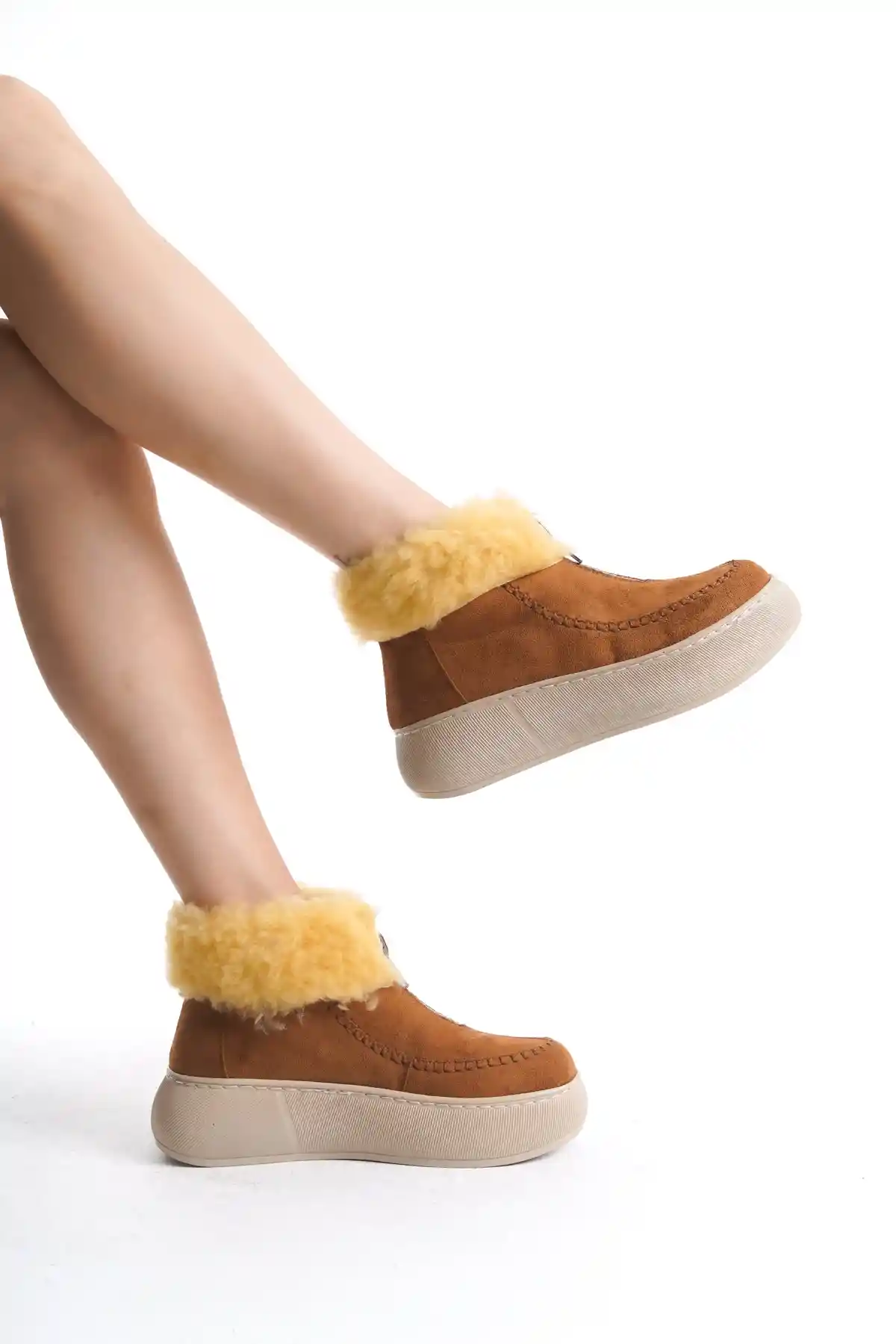 Suede Fur Lined Front Zippered Thick-soled Shearling-lined Comfortable Womens Boot