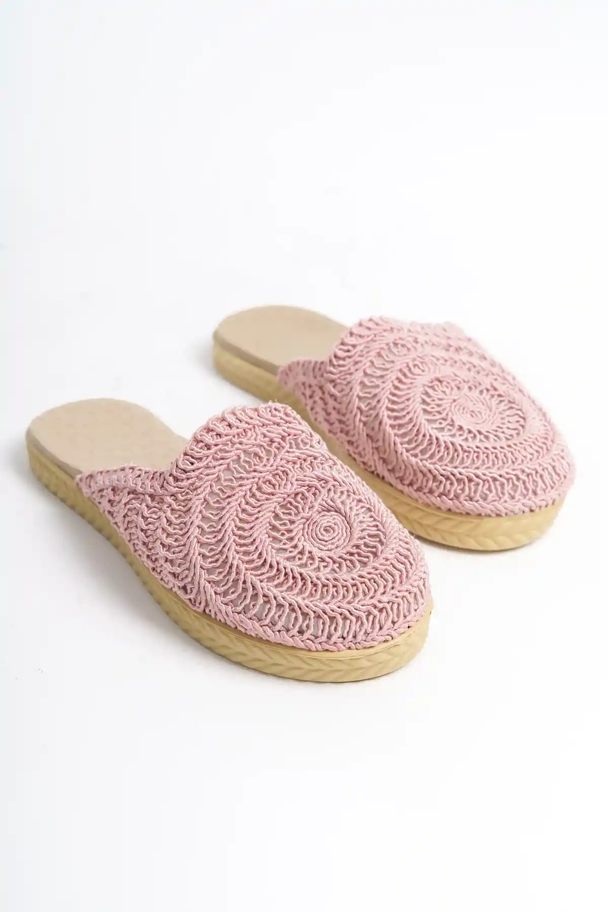 Pudra Kadın Dantelli Örgü Terlik