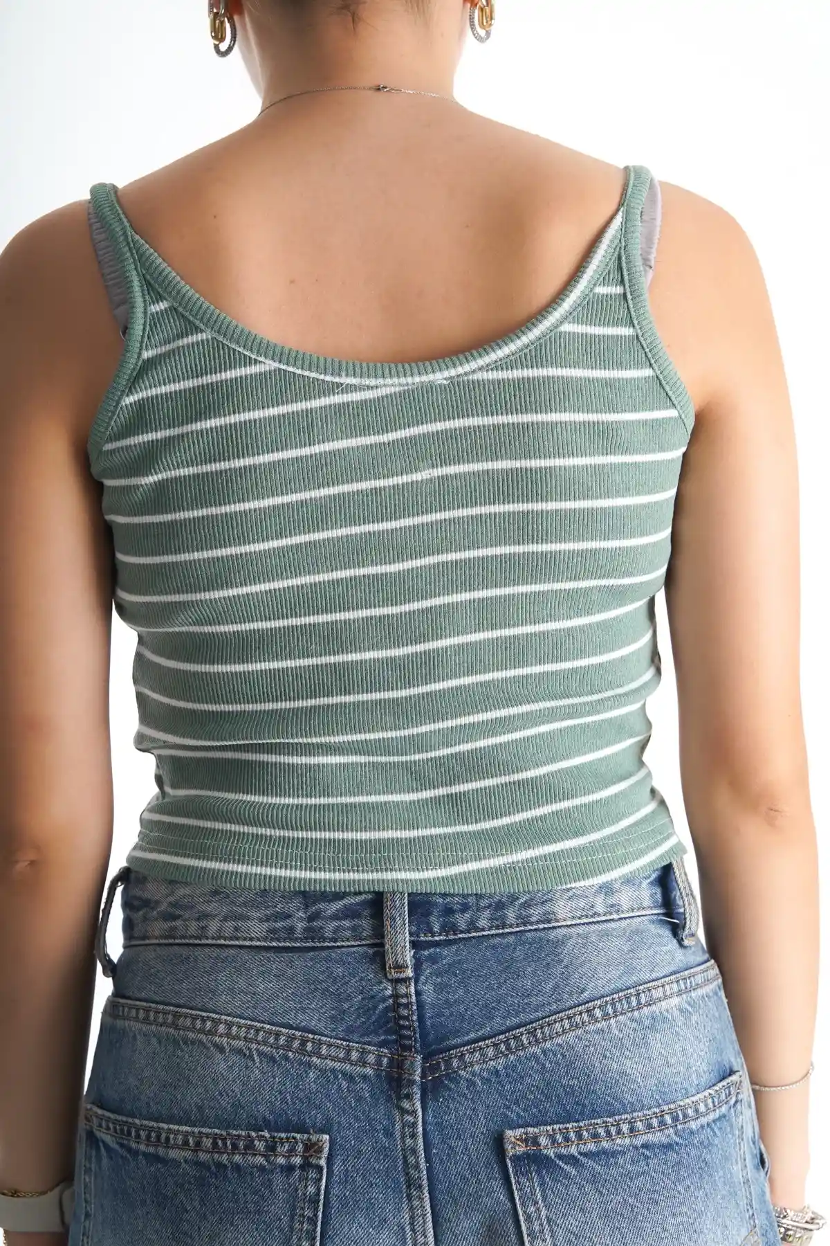 Mint Kadın Çizgili Fitilli Askılı Atlet