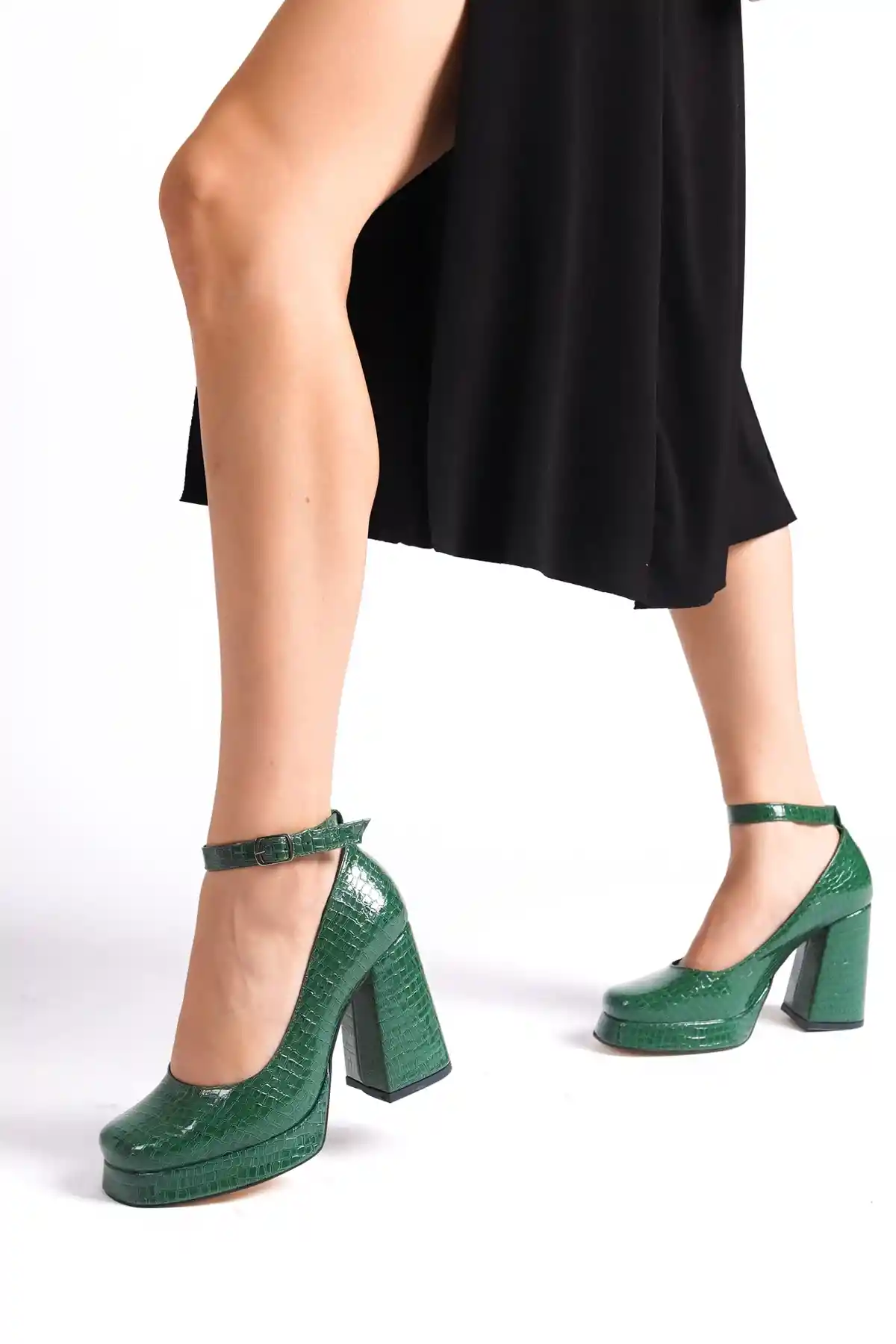 Green Crocodile Patterned Womens Platform Heels