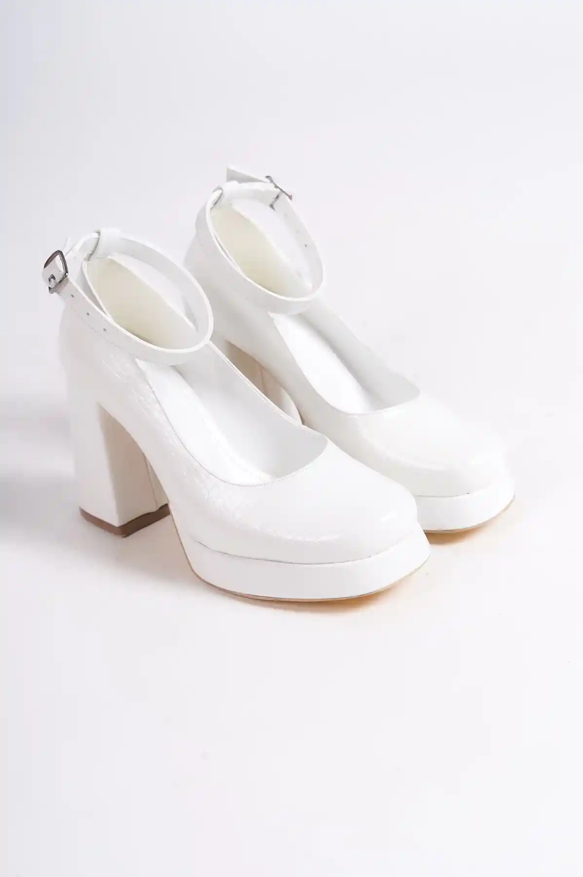 White Crocodile Womens Platform High Heeled Shoes