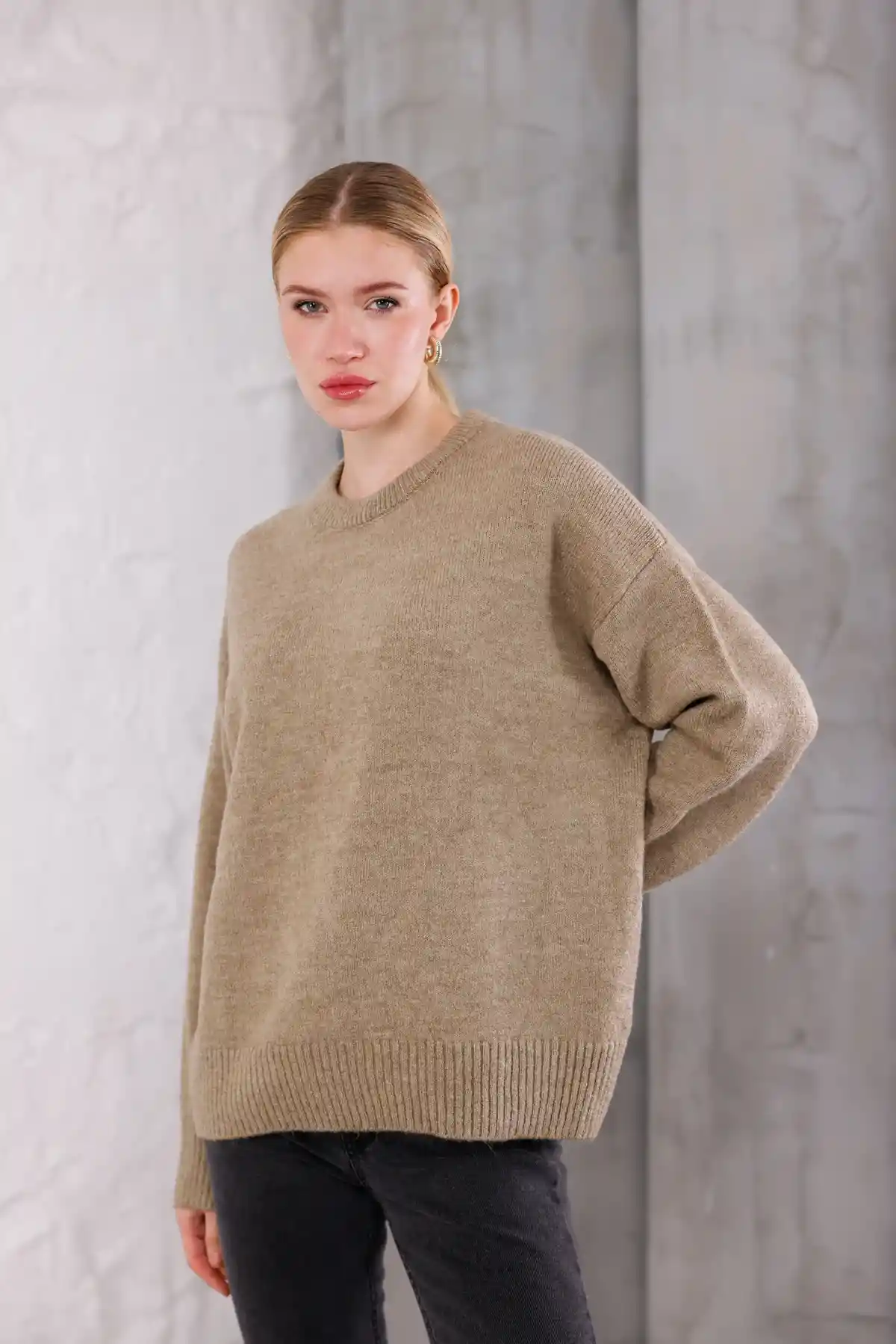 Vizon Bisiklet Yaka Oversize Triko Kazak