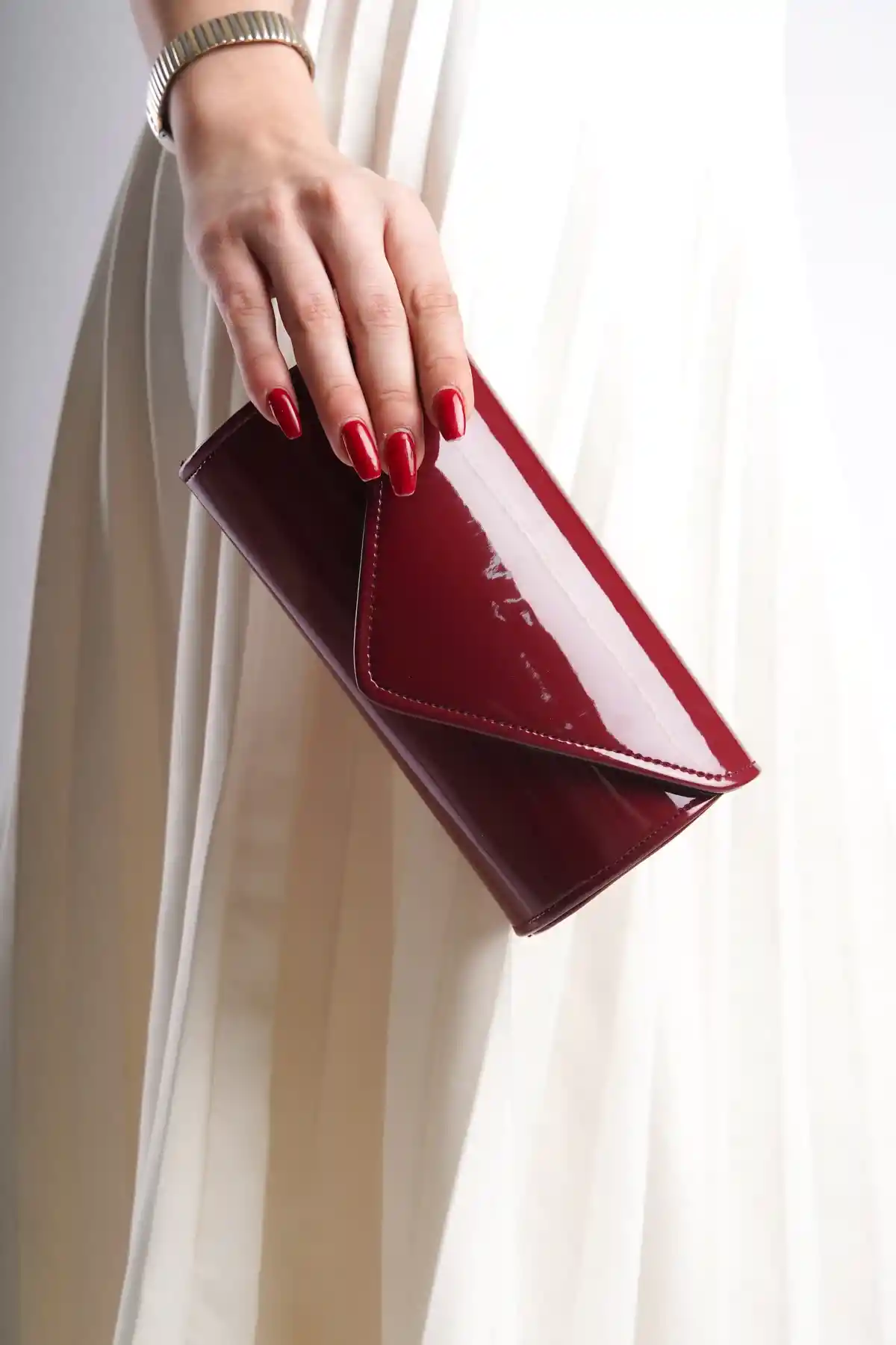 Bordo Rugan Kadın Abiye Çanta Saten Portföy Çanta