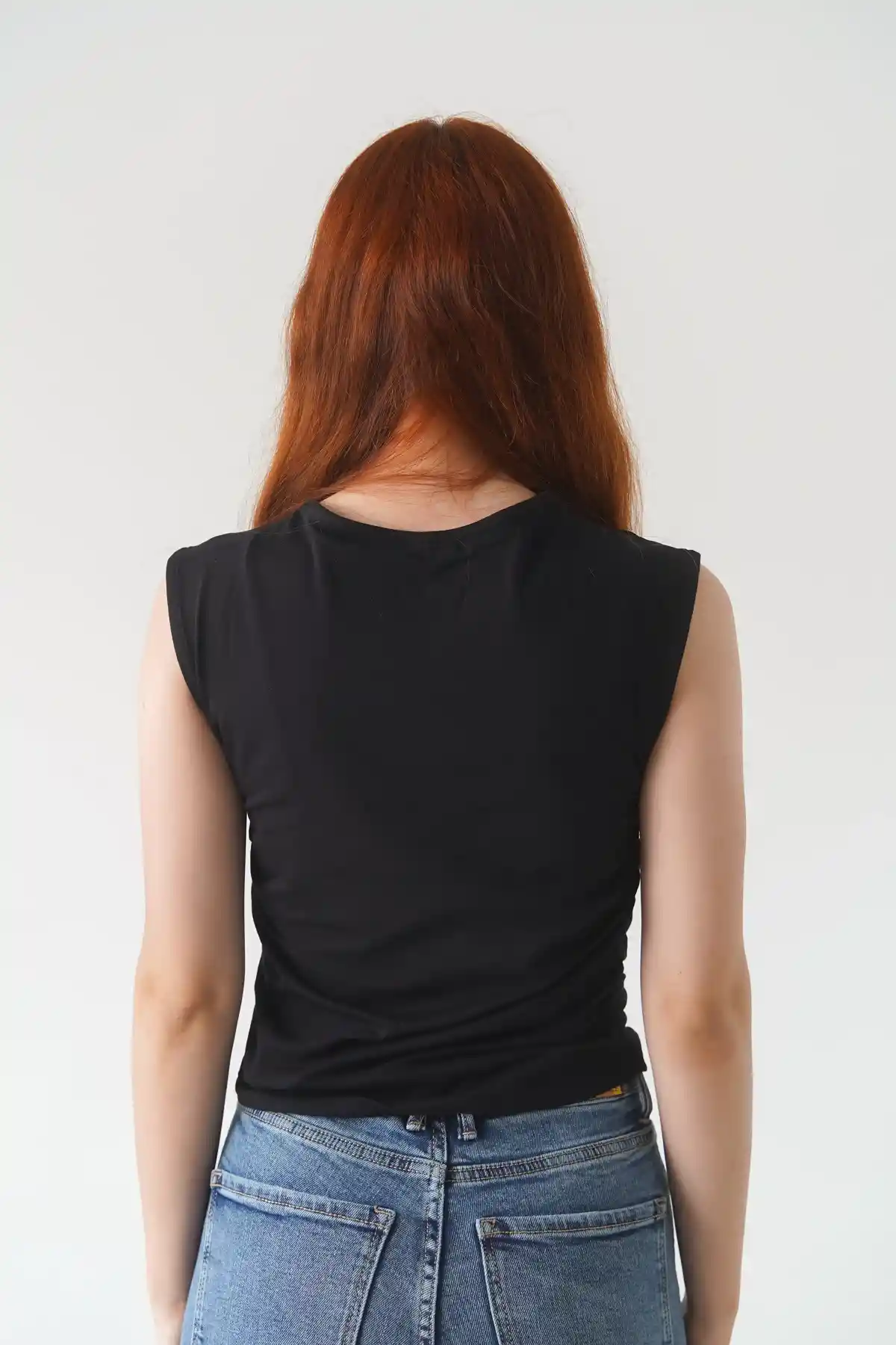 Siyah Kadın Sıfır Kollu T-shirt