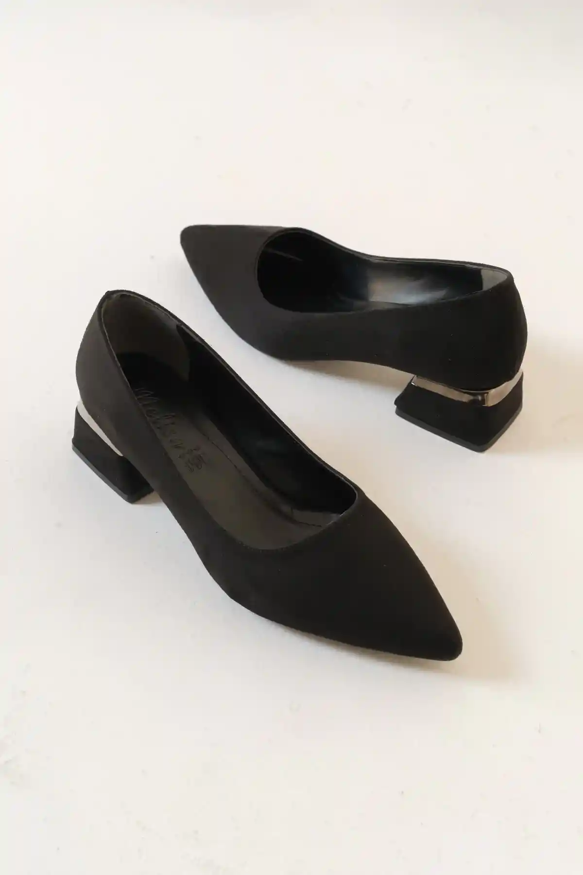 Siyah Süet Kadın Düz Klasik Kalın Topuklu Ayakkabı