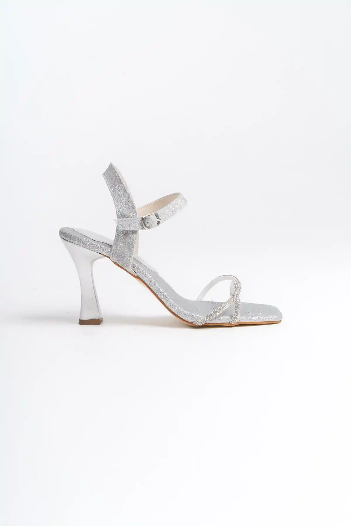 Gümüş Kadın Ortopedik Süngerli Taşlı Abiye Ayakkabı