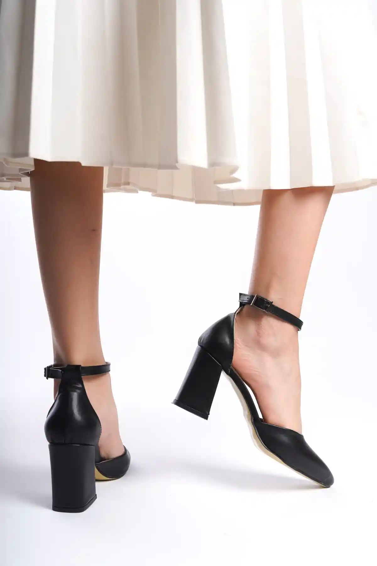 Black Leather Women High Heel Shoes